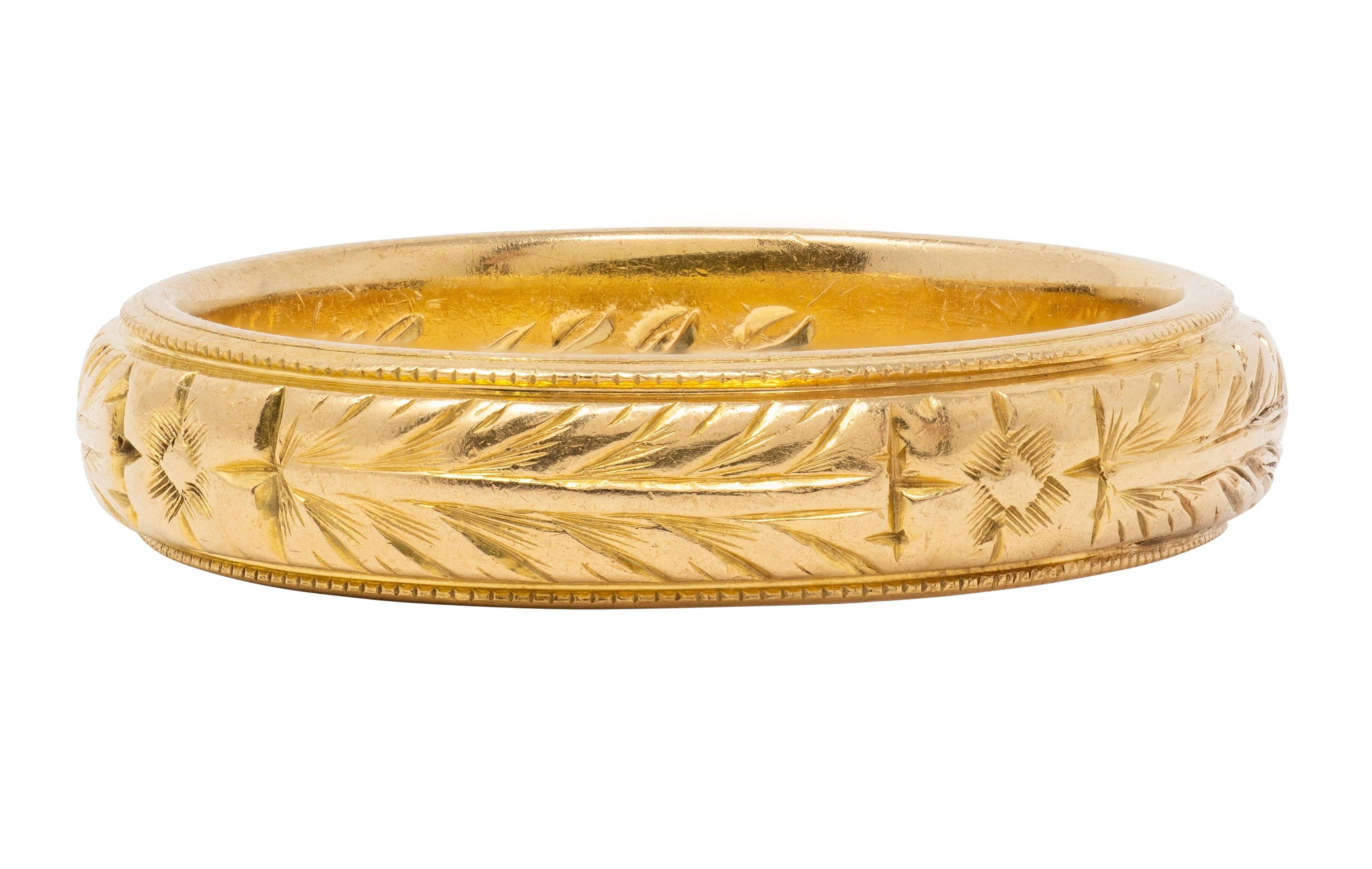 Victorian 1898 18 Karat Yellow Gold Antique Orange Blossom Wedding Band Ring