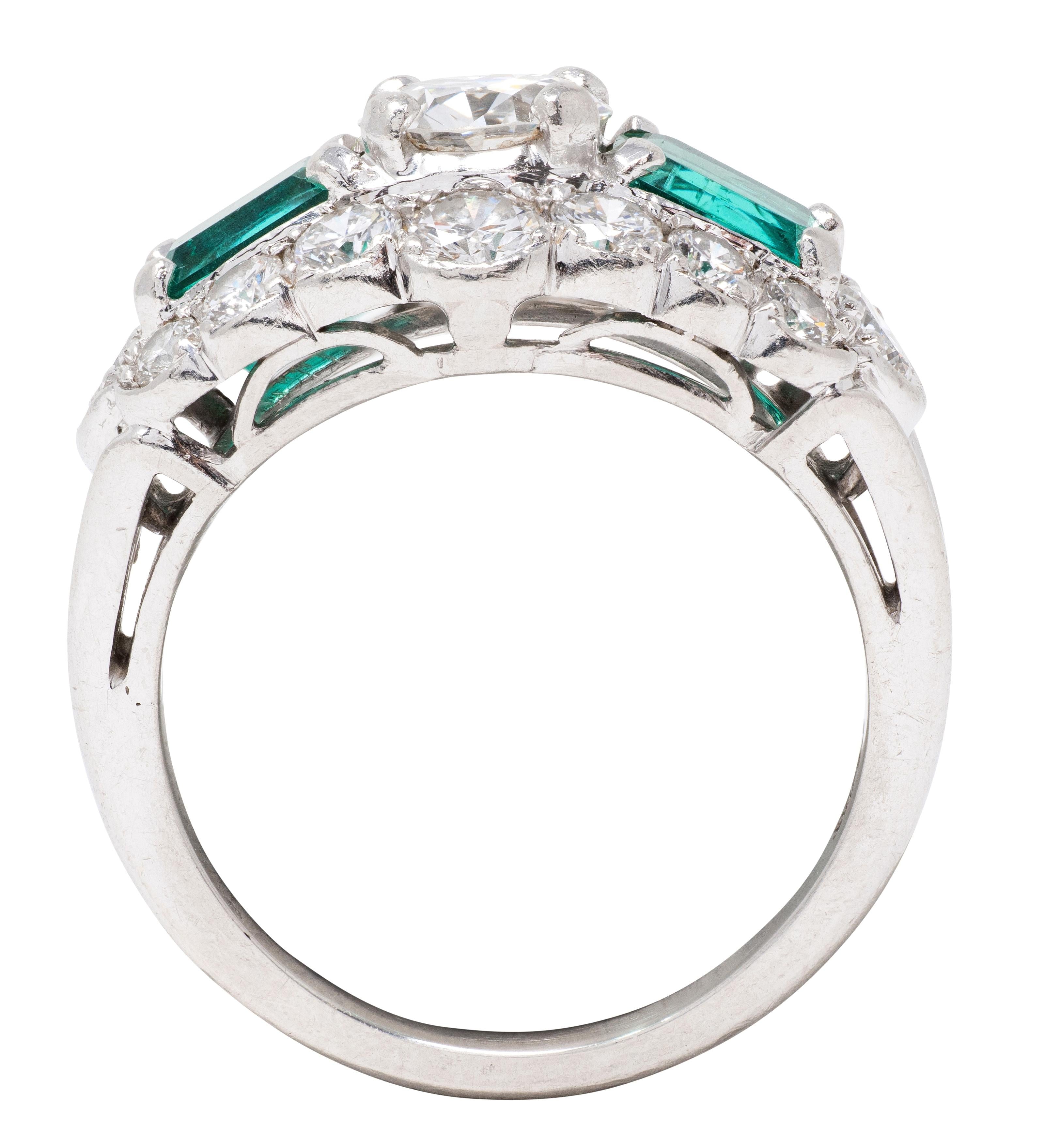 Mid-Century 4.13 CTW Diamond Emerald Platinum Vintage Cluster Ring