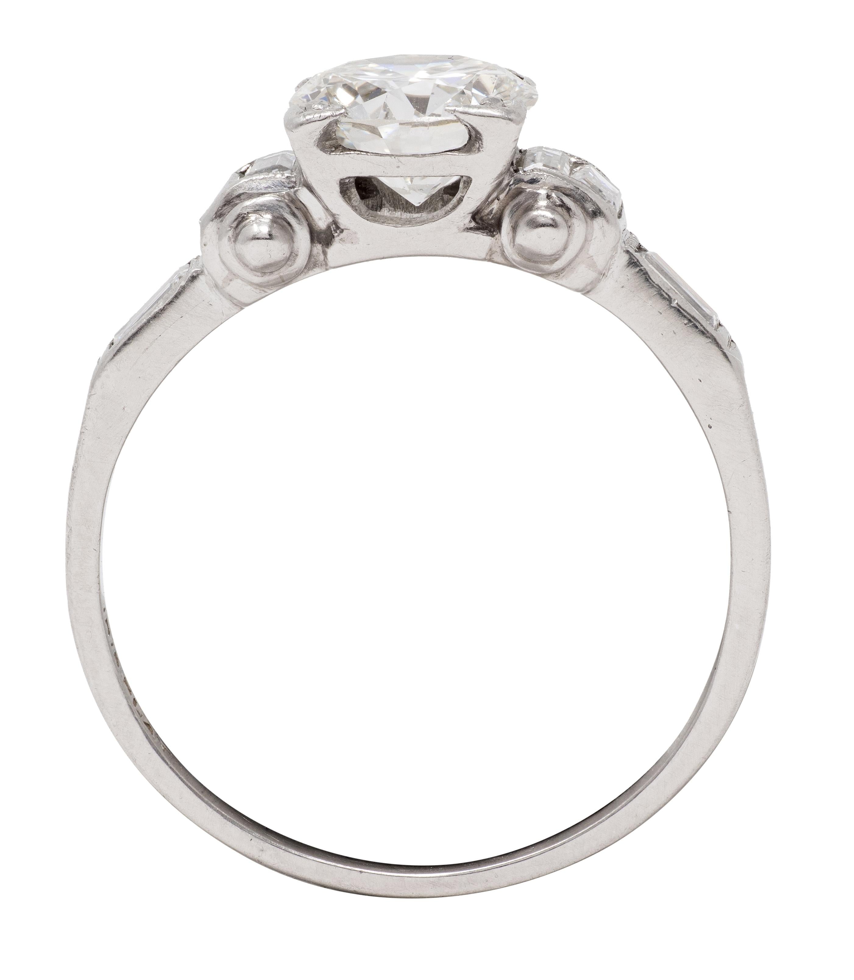 Mid-Century 1.50 CTW Round Diamond Platinum Vintage Column Engagement Ring