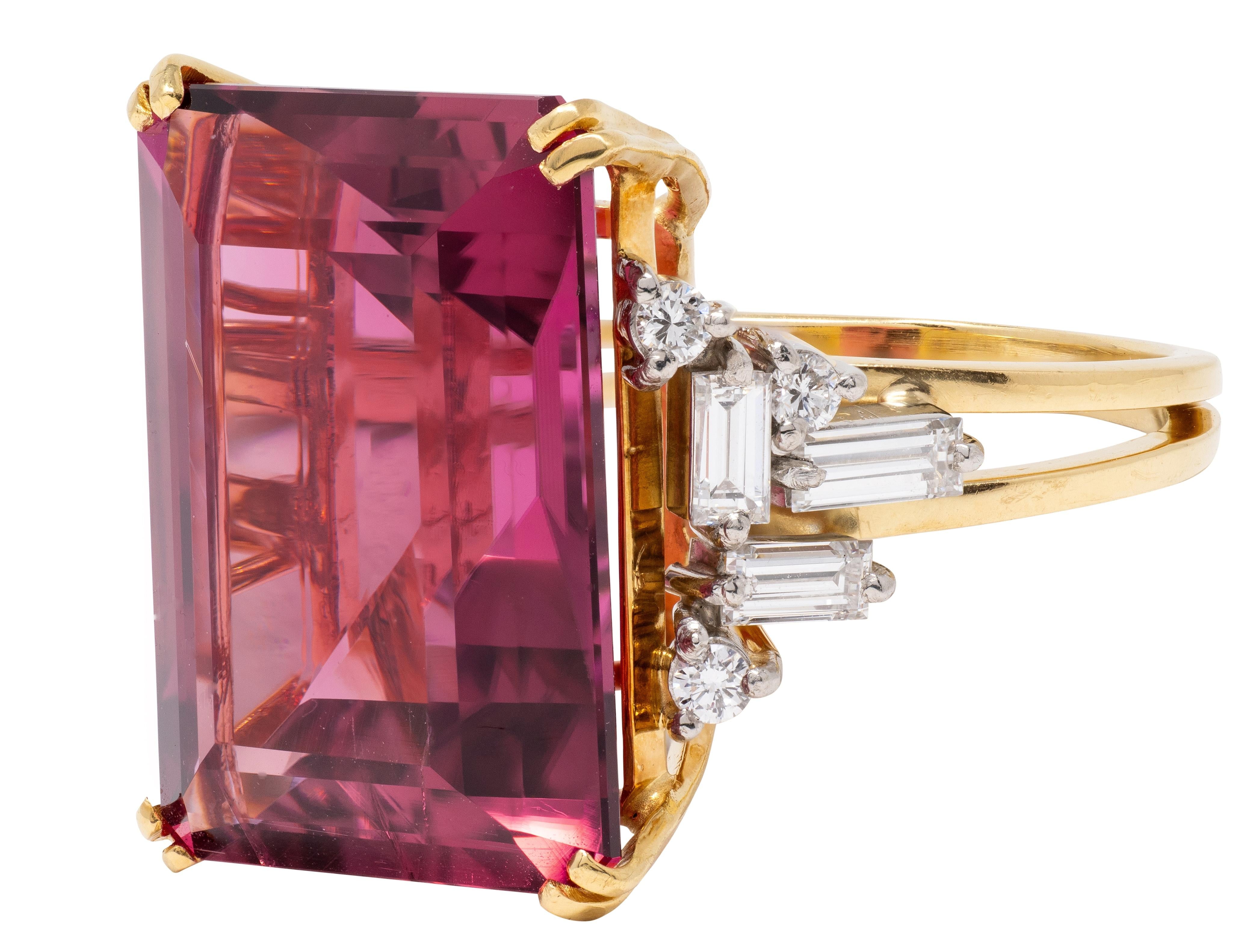 Mid-Century 17.75 CTW Rubellite Diamond 18K Gold Platinum Vintage Cocktail Ring