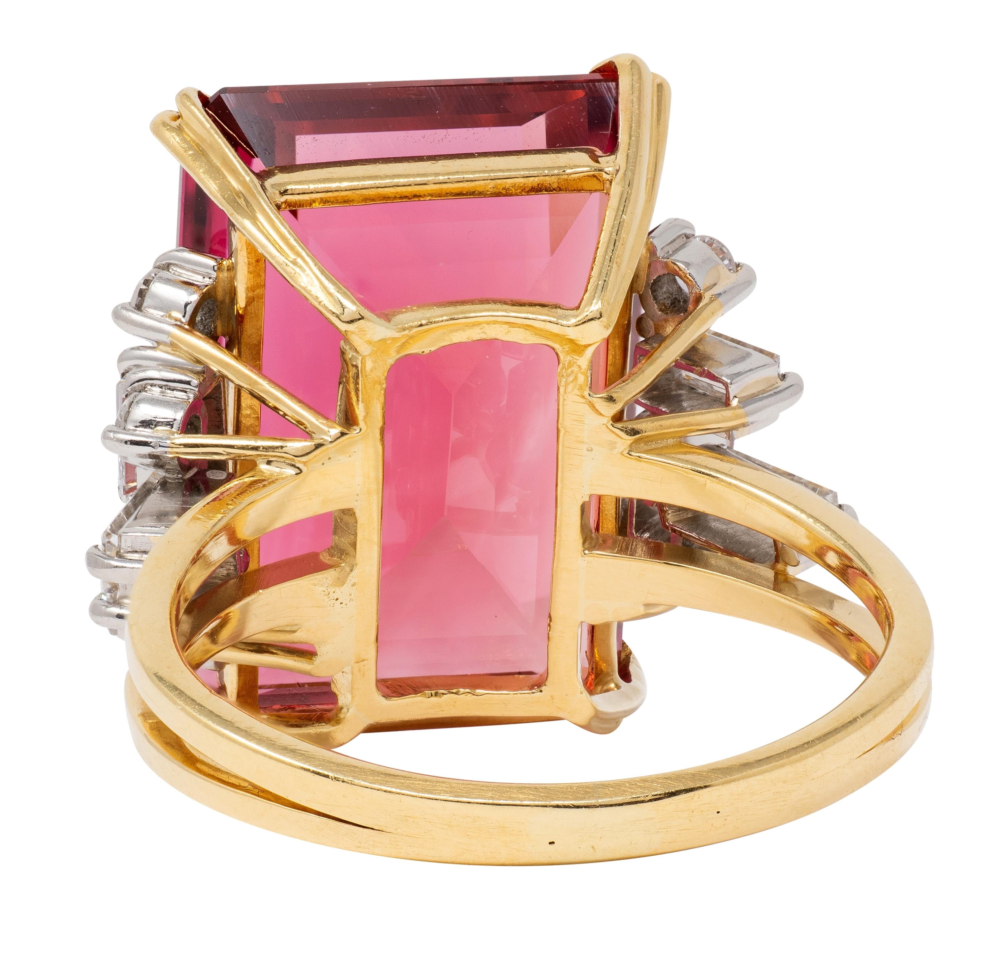 Mid-Century 17.75 CTW Rubellite Diamond 18K Gold Platinum Vintage Cocktail Ring