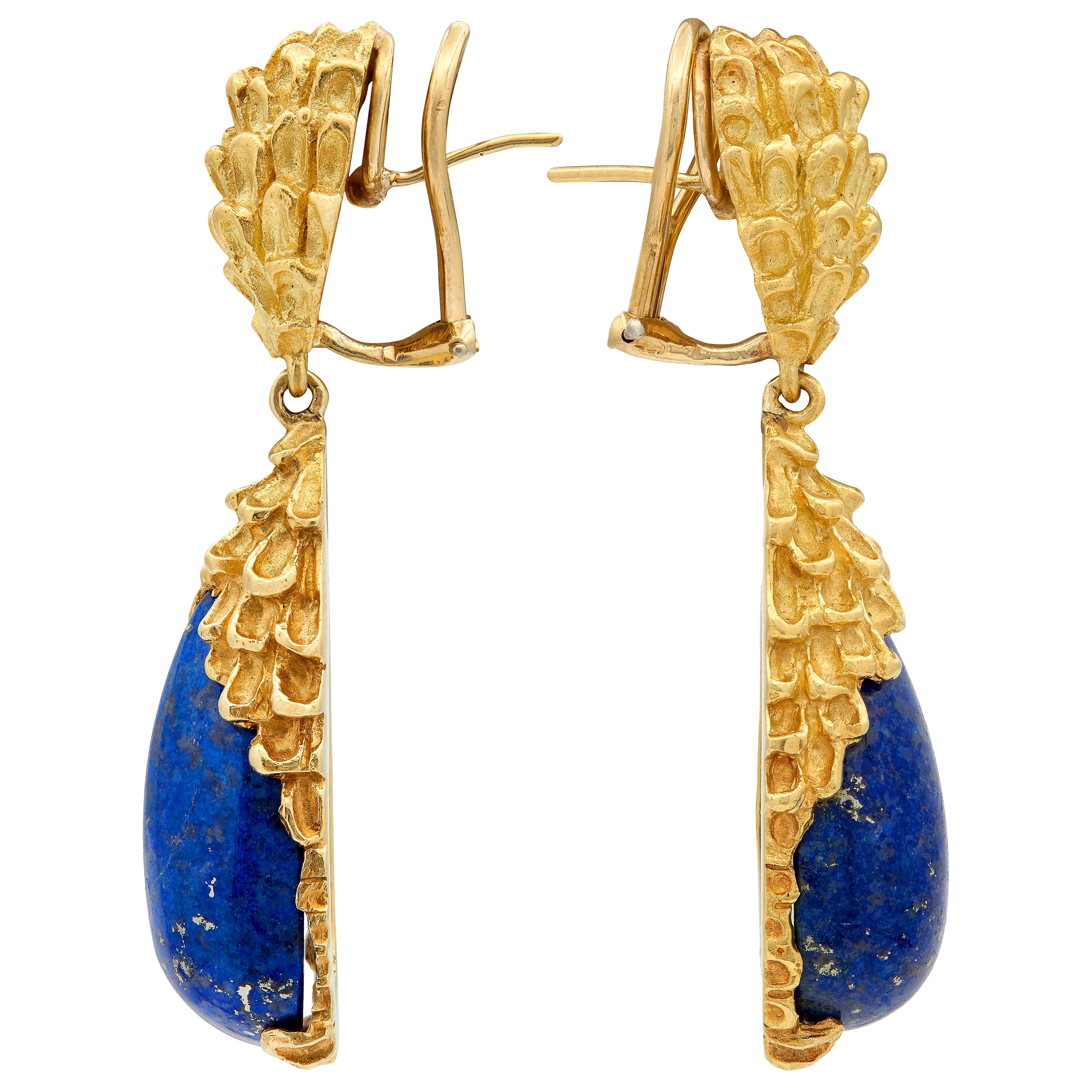 Cartier 1960's Lapis Lazuli 18 Karat Yellow Gold Vintage Drop Earrings