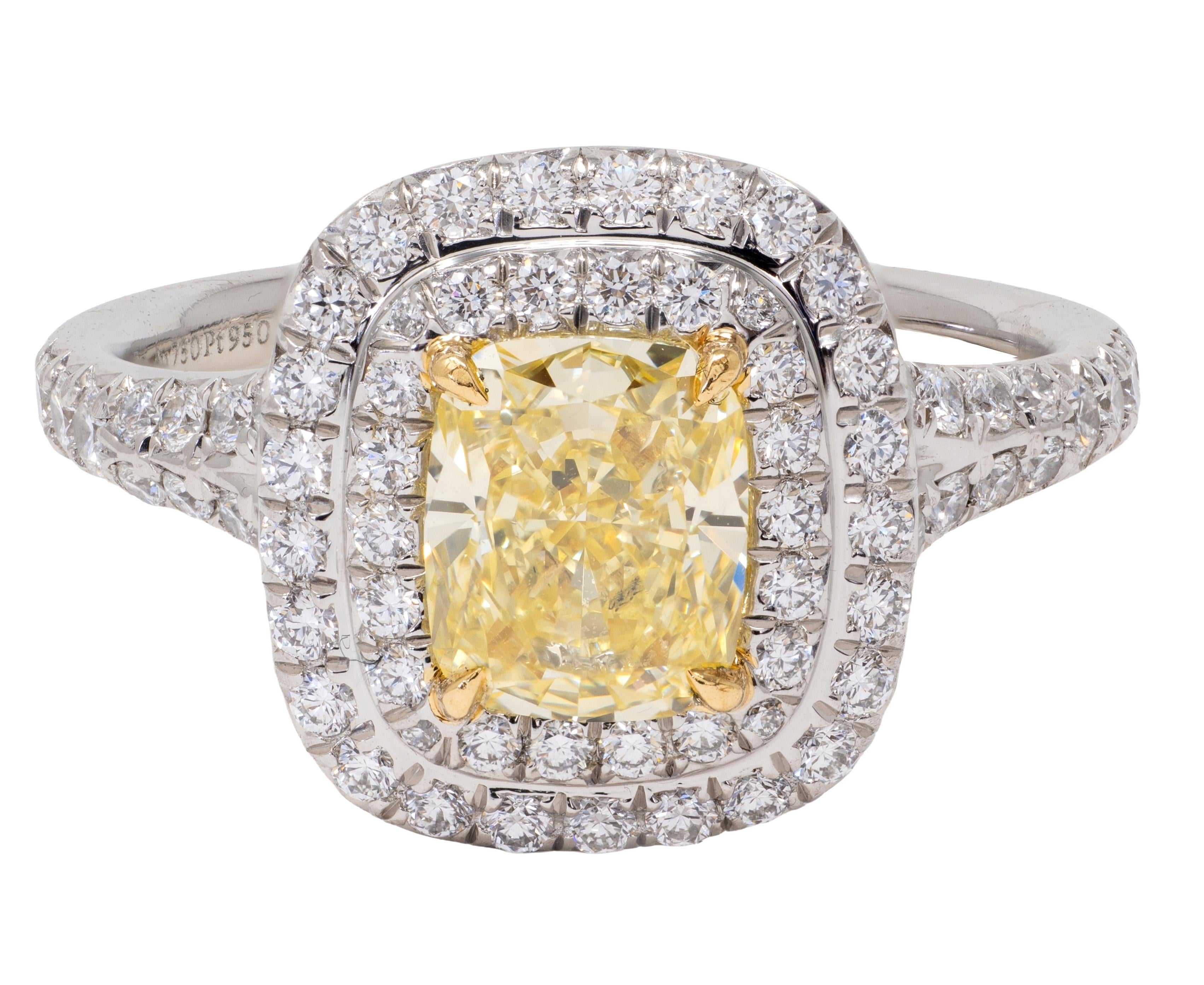 Tiffany & Co. 1.46 CTW Fancy Diamond 18K Platinum Solesete Halo Engagement Ring