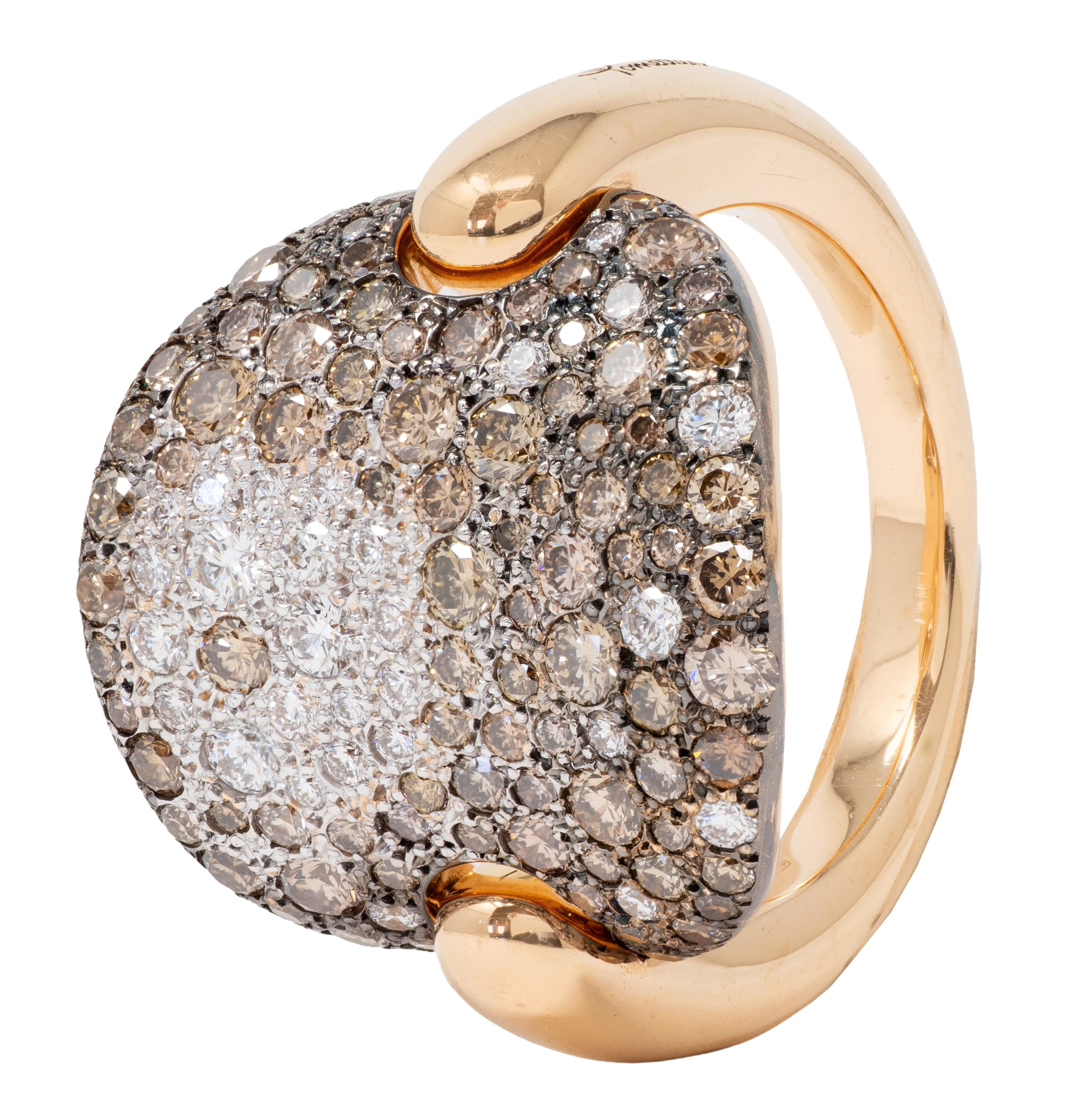 Pomellato 2000's Diamond 18 Karat Two-Tone Gold Contemporary Sabbia Ring