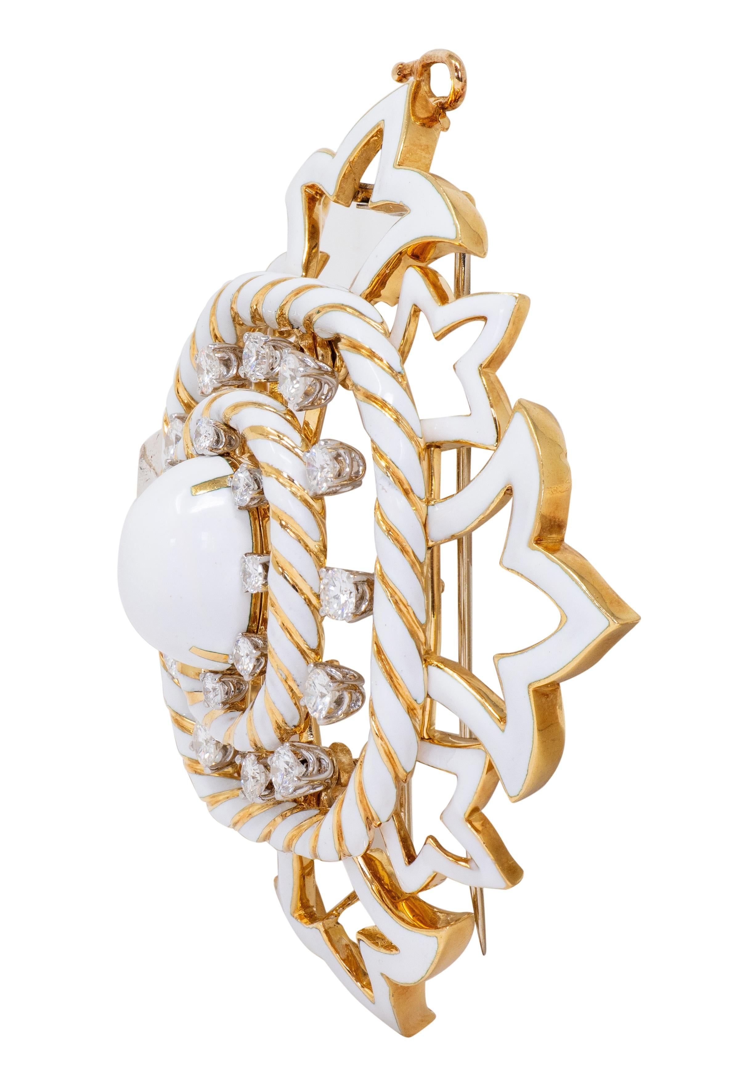 David Webb 1980's Diamond Enamel 18K Gold Platinum Vintage Cross Pendant Brooch