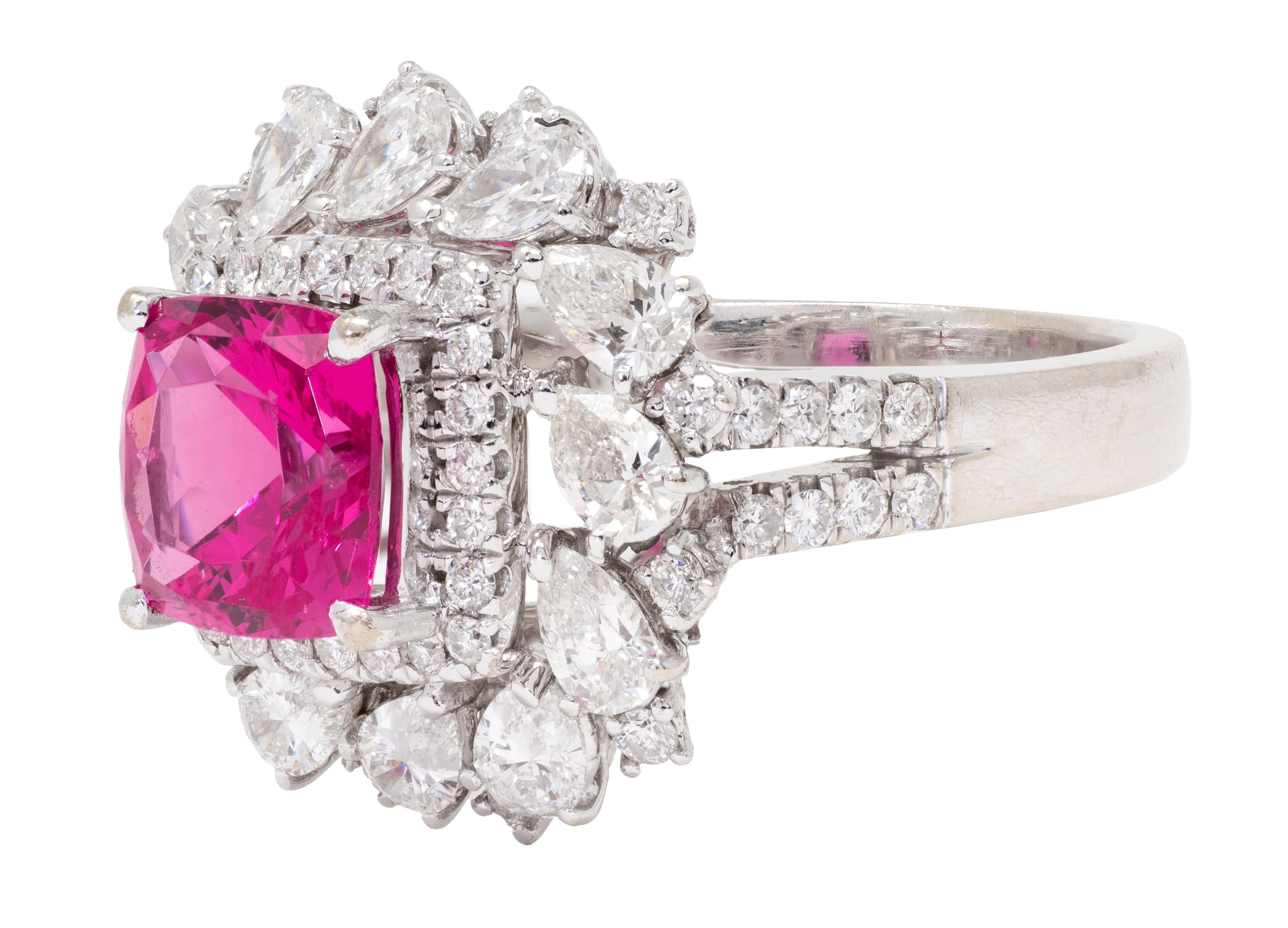 Contemporary No Heat Red Pink Spinel Diamond 18 Karat White Gold Cluster Ring