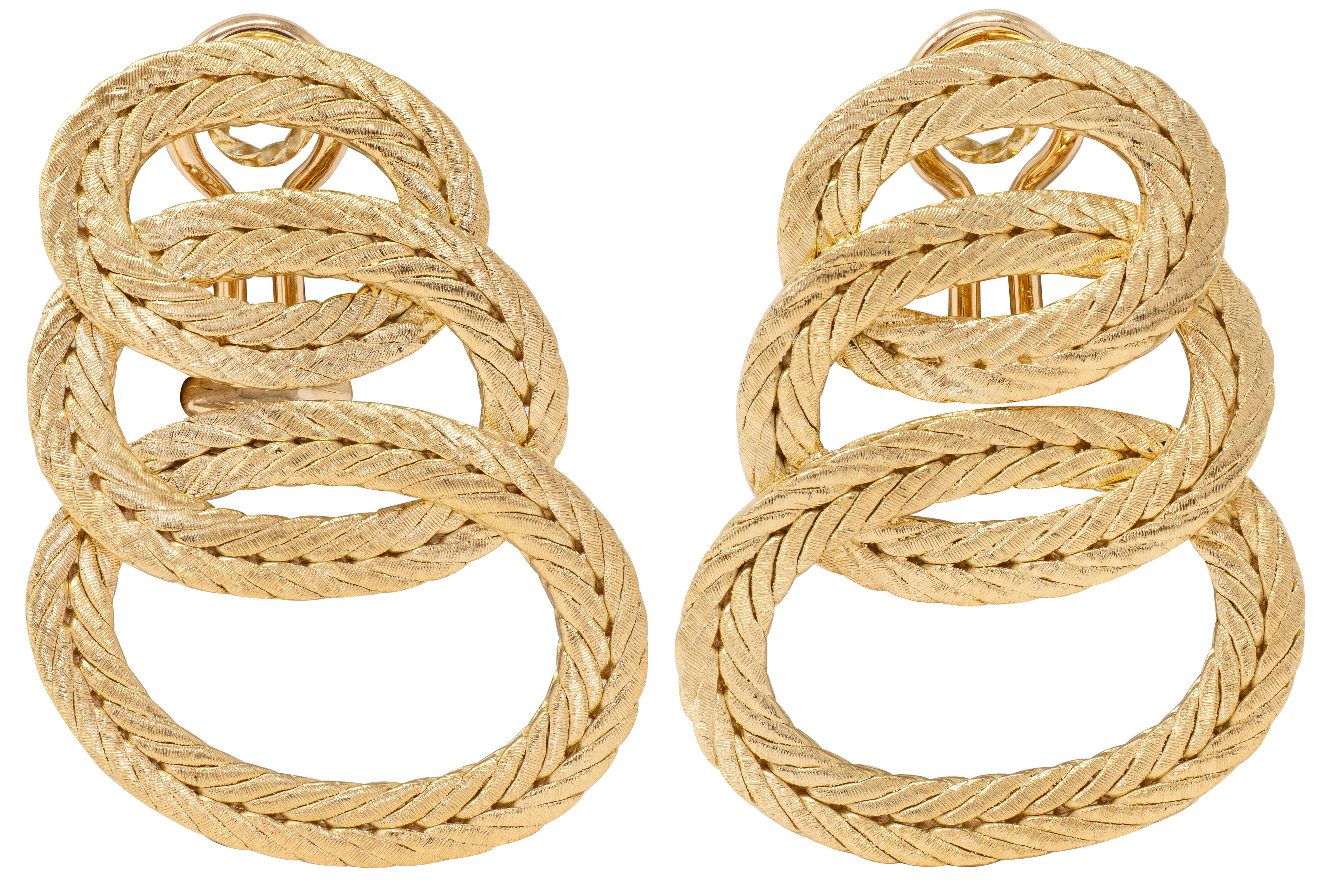 Buccellati 1970's 18 Karat Yellow Gold Vintage Herringbone Ear-Clip Earrings