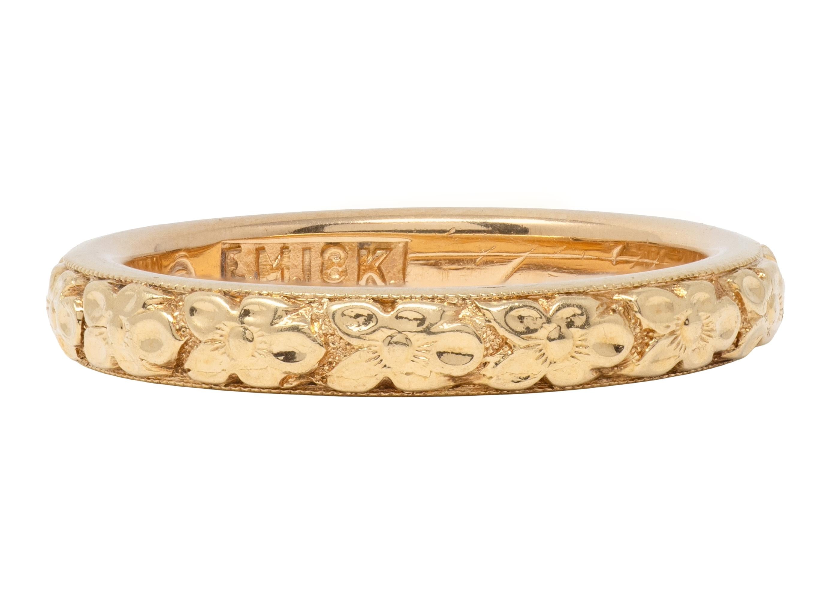 Art Deco 18 Karat Yellow Gold Vintage Orange Blossom Wedding Band Ring