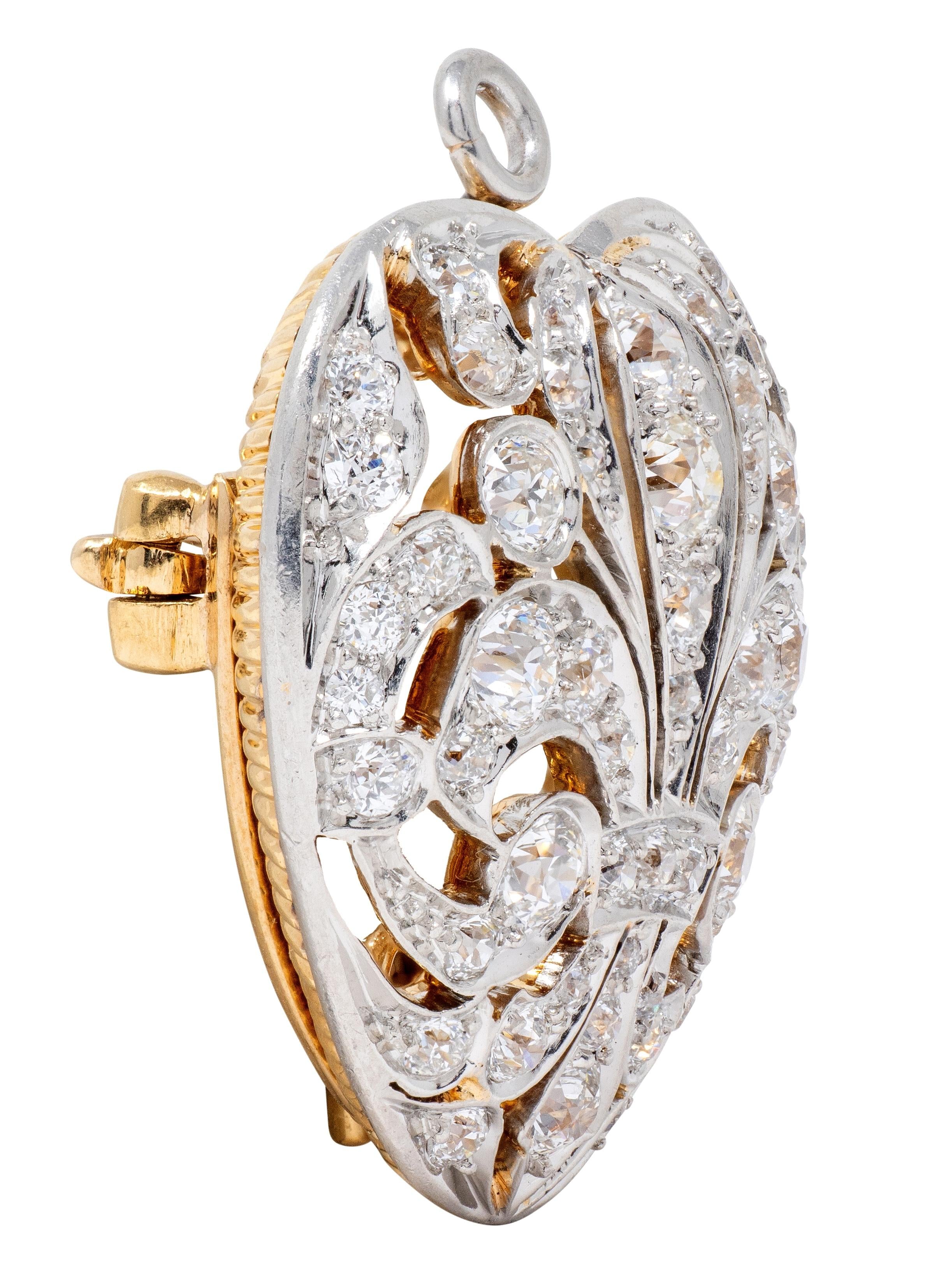 Tiffany & Co. Edwardian Diamond 18K Gold Platinum Antique Heart Pendant Brooch