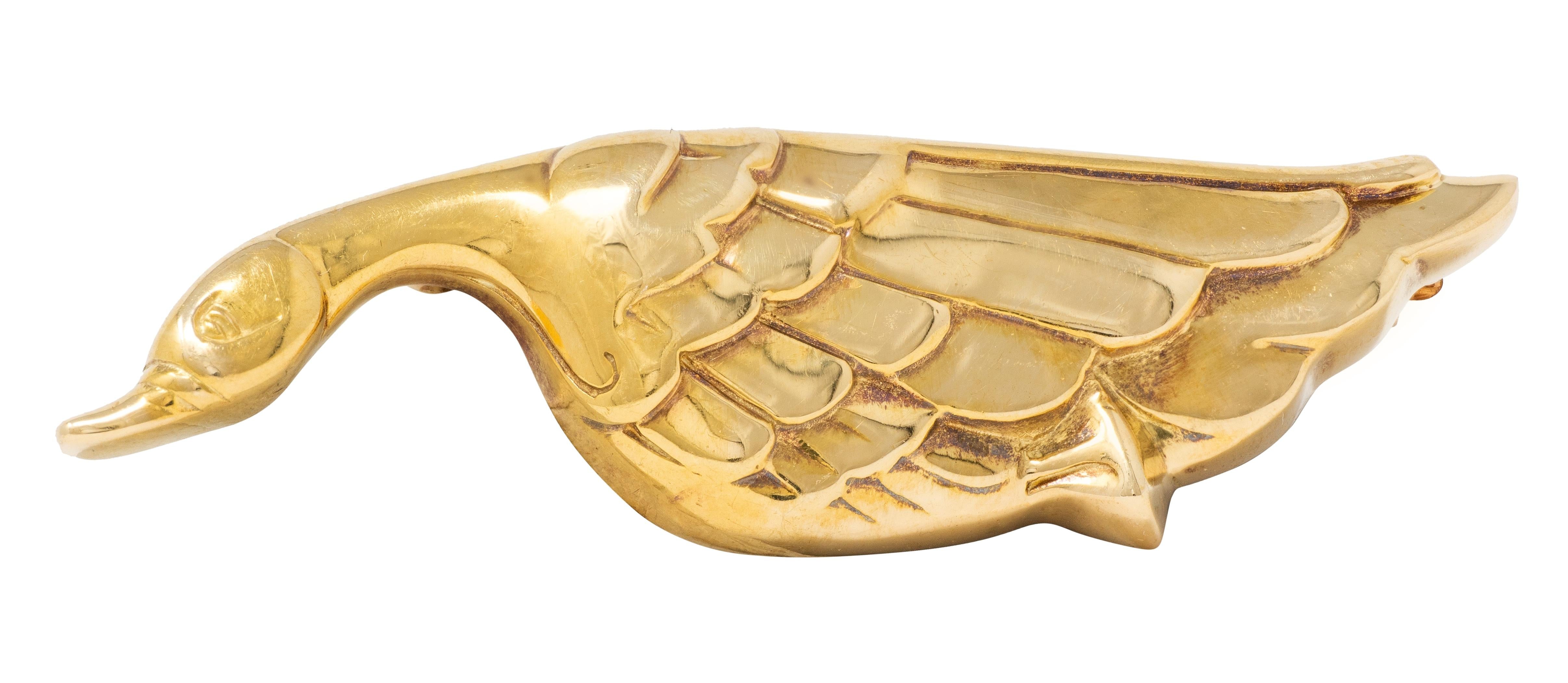 Tiffany & Co. 1983 18 Karat Yellow Gold Vintage Goose Bird Brooch