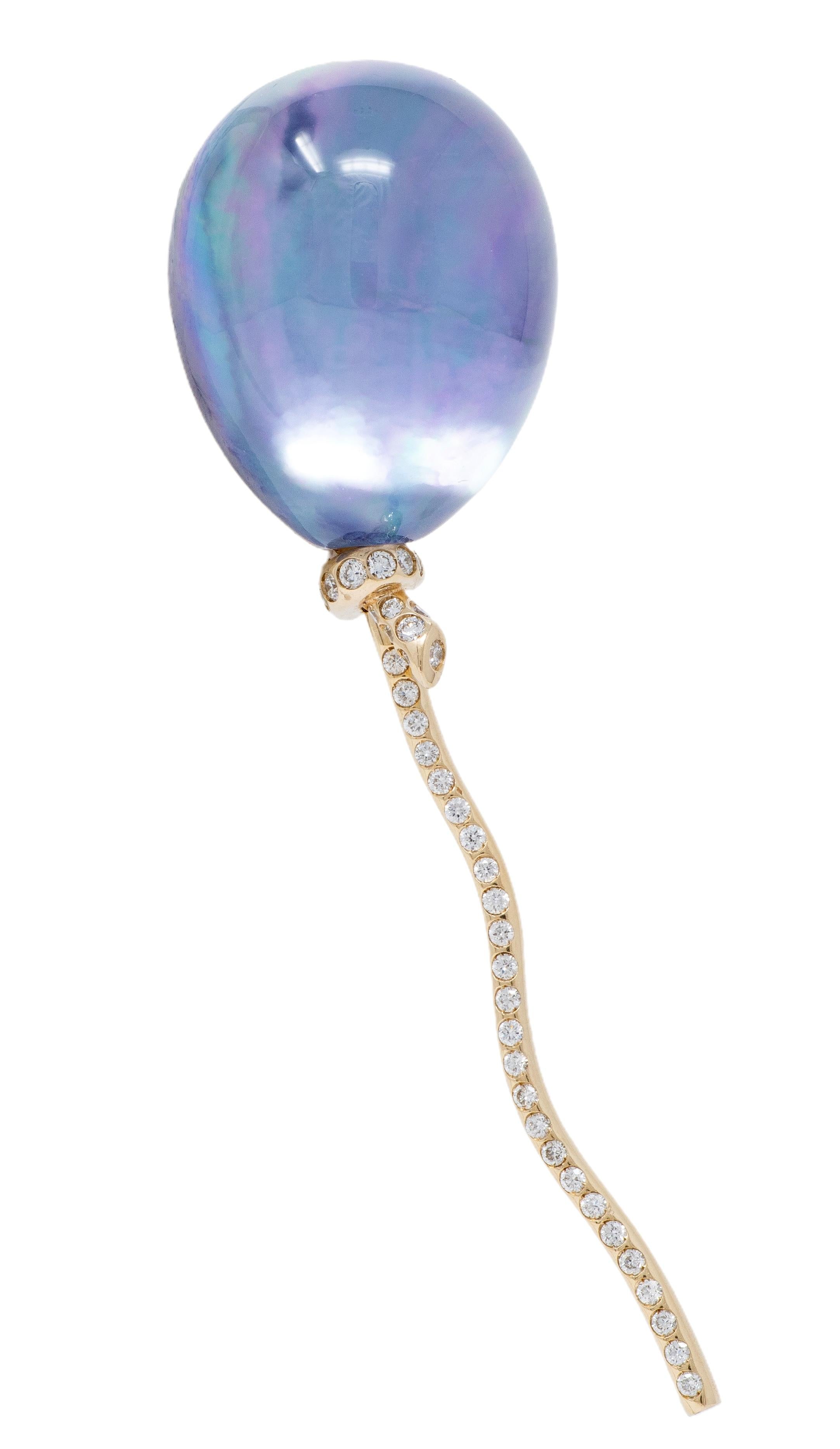 Vhernier Diamond Quartz Amethyst Mother-of-Pearl 18K Balloon Palloncino Brooch
