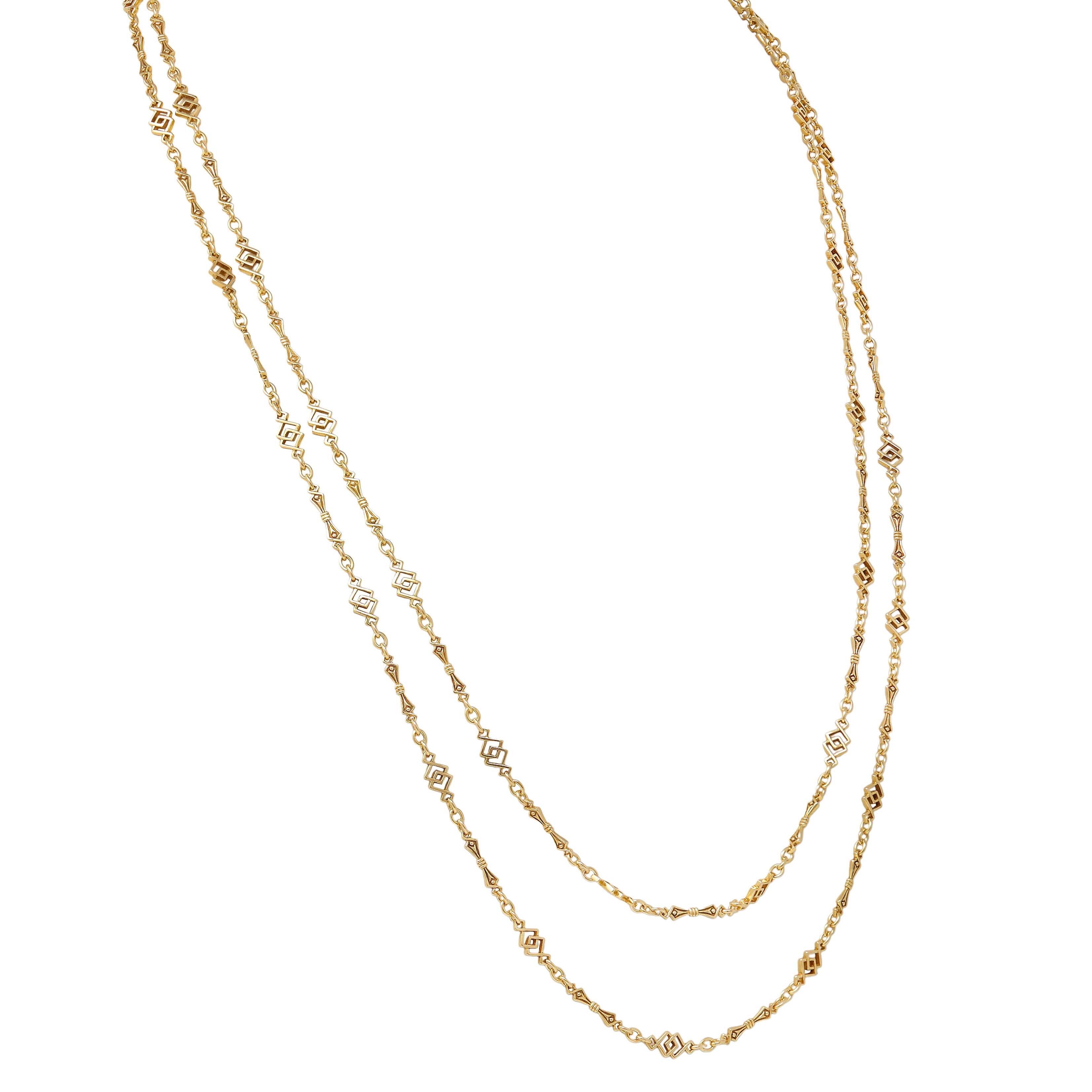 Victorian 14 Karat Yellow Gold Antique Geometric Fancy Link Chain Necklace