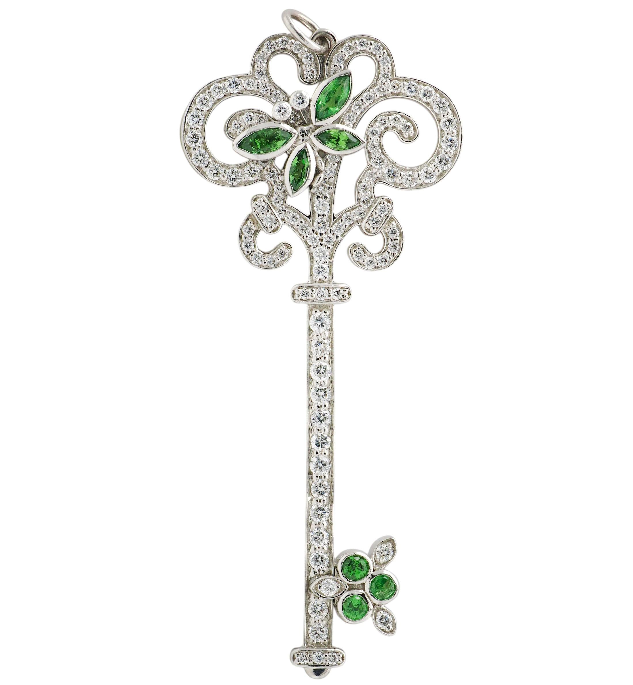 Tiffany & Co. Diamond Tsavorite Garnet Platinum Enchant Dragonfly Key Pendant