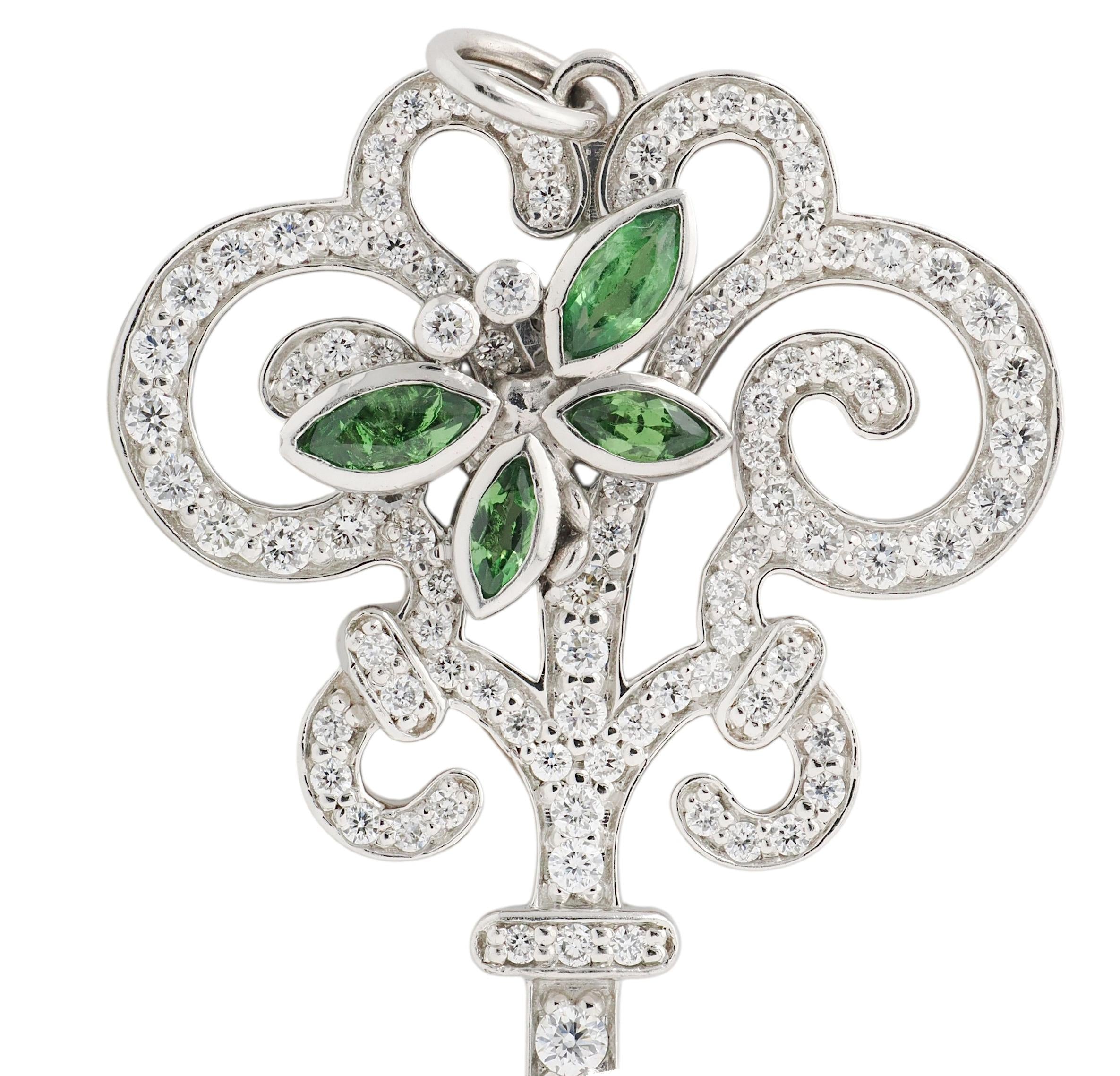 Tiffany & Co. Diamond Tsavorite Garnet Platinum Enchant Dragonfly Key Pendant