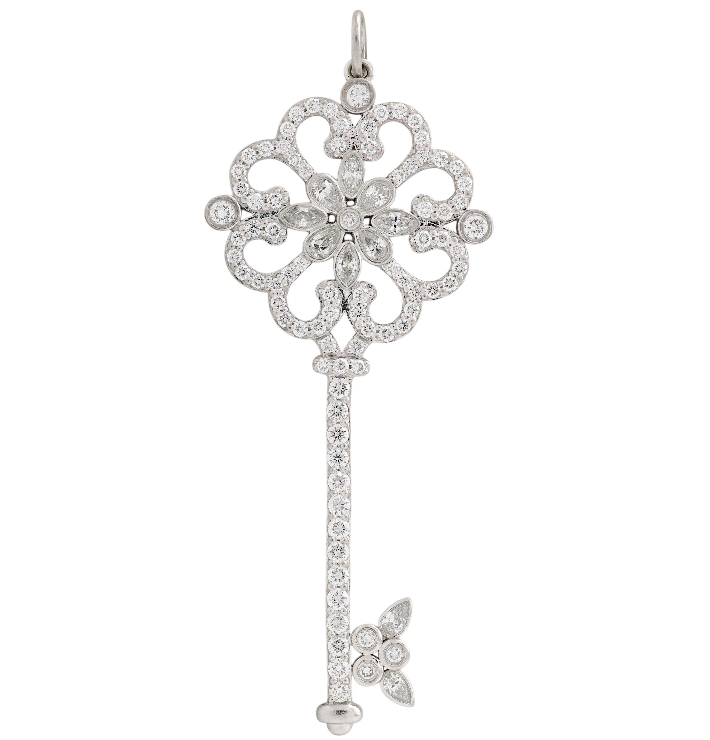 Tiffany & Co. 2010s Diamond Platinum Enchanted Primrose Butterfly Key Pendant