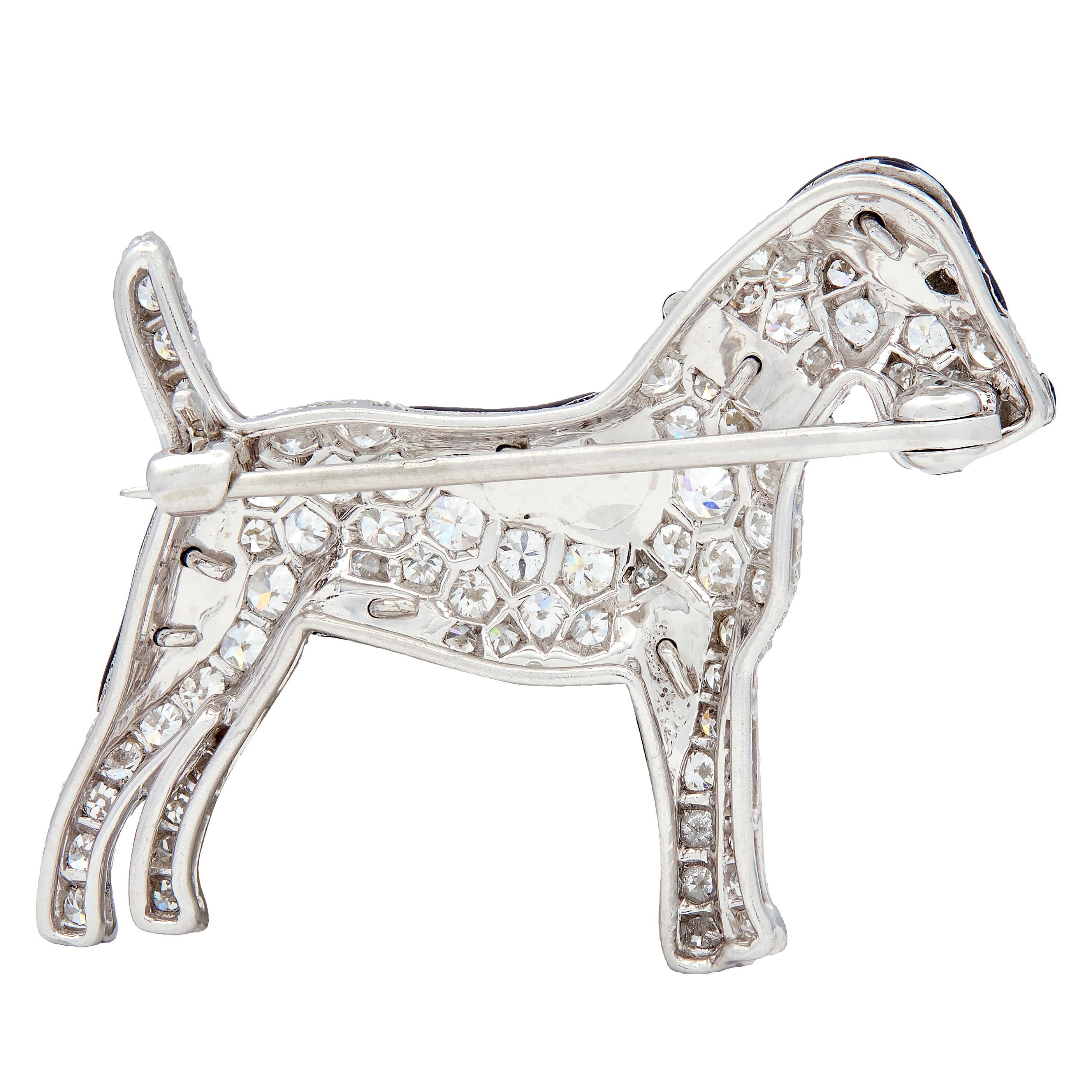 Art Deco Diamond Enamel Platinum Vintage Schnauzer Dog Brooch