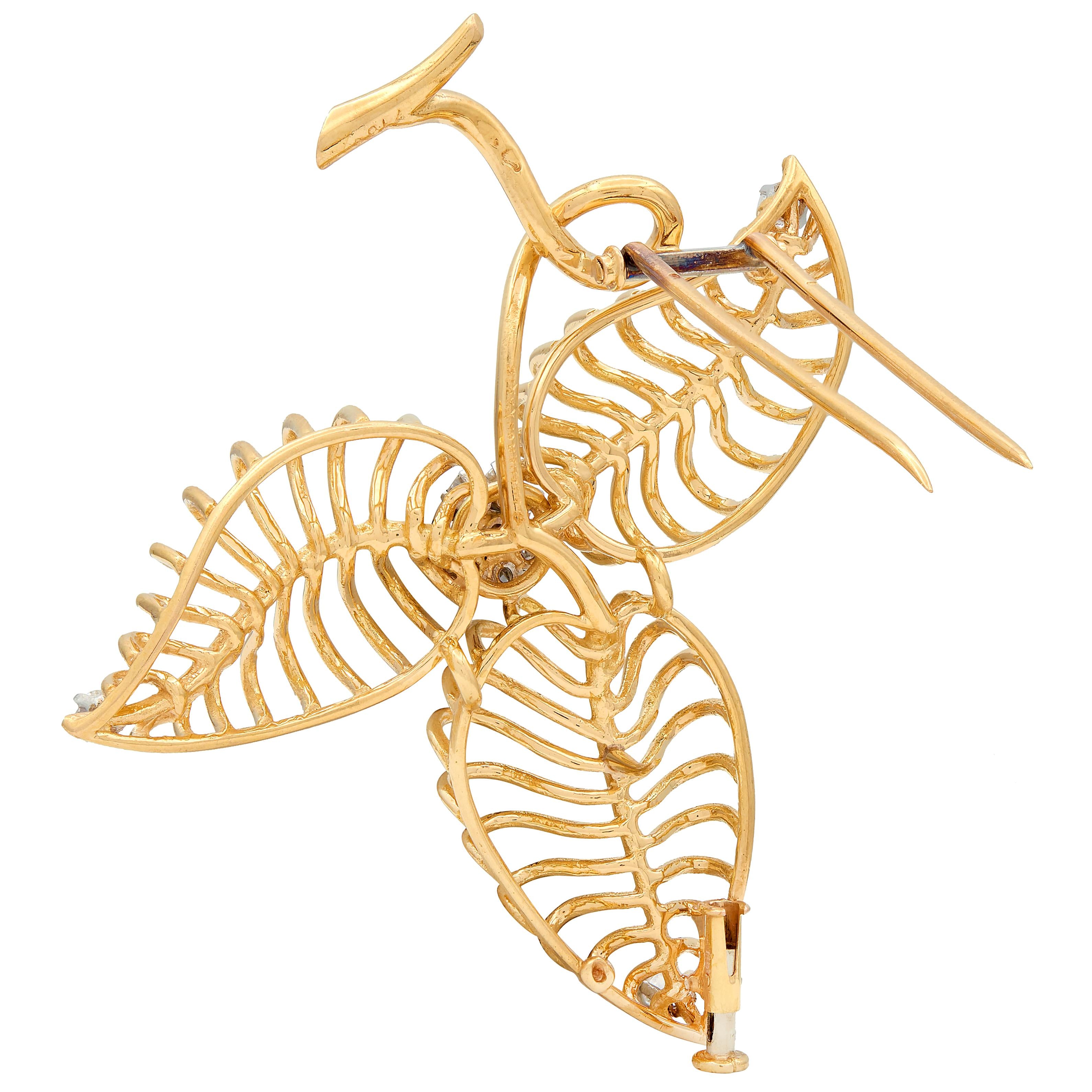 Boucheron Paris 1950's Diamond 18K Gold Platinum Vintage Wire Flower Brooch