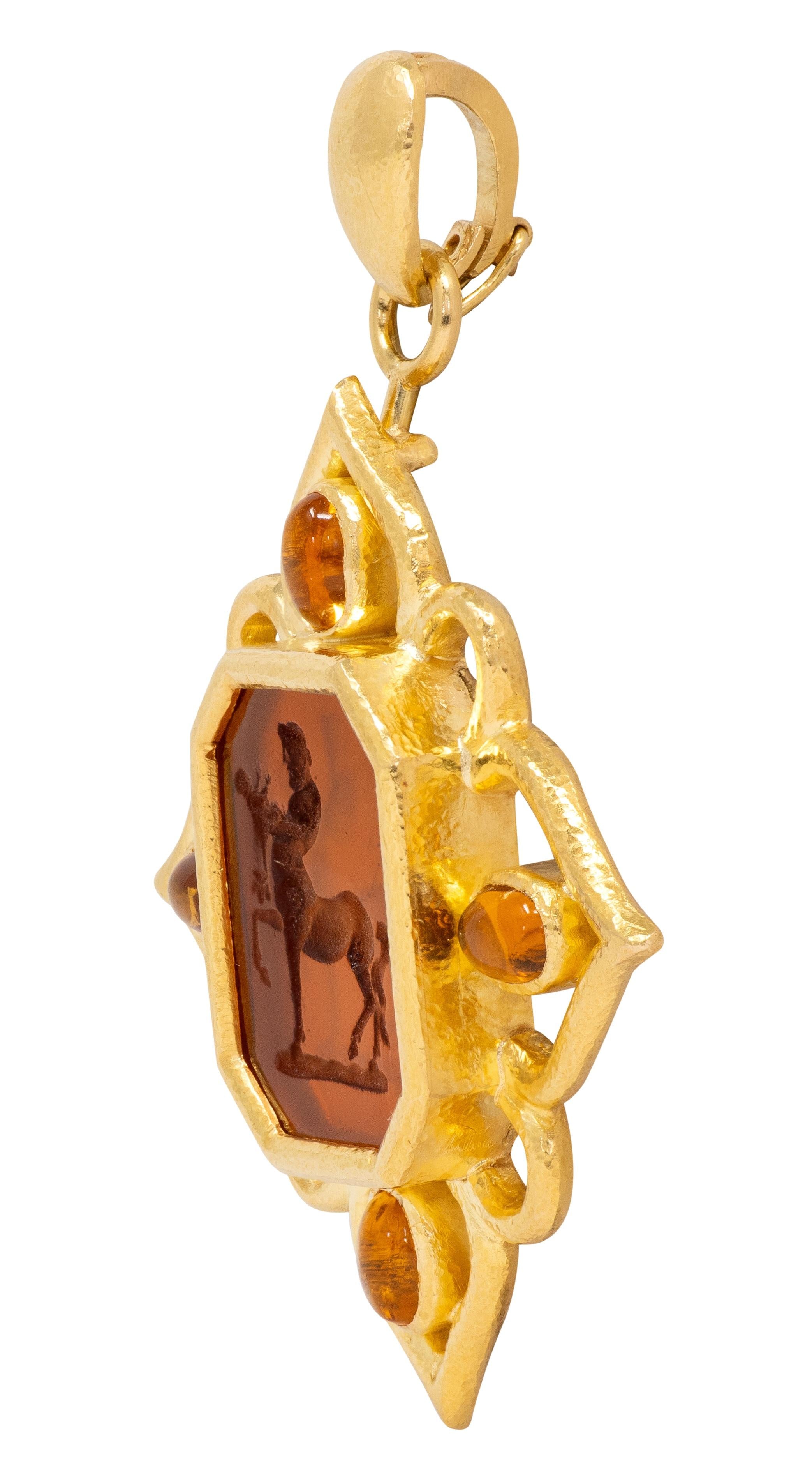 Elizabeth Locke 1990's Citrine 18K Yellow Gold Vintage Mythical Intaglio Pendant