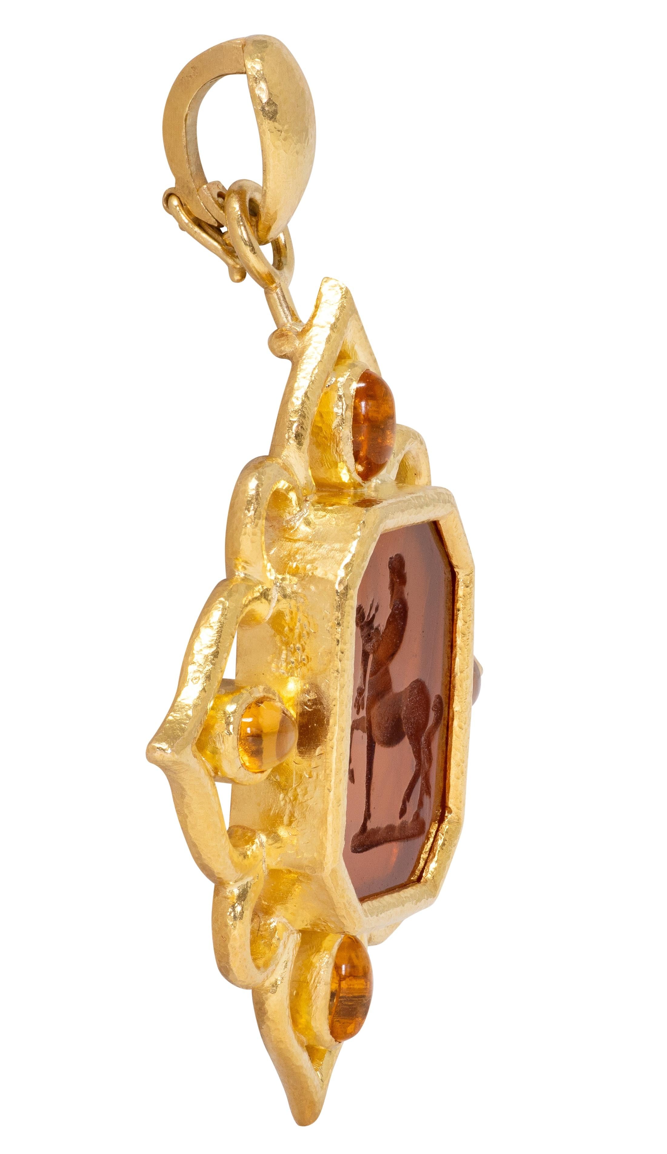 Elizabeth Locke 1990's Citrine 18K Yellow Gold Vintage Mythical Intaglio Pendant