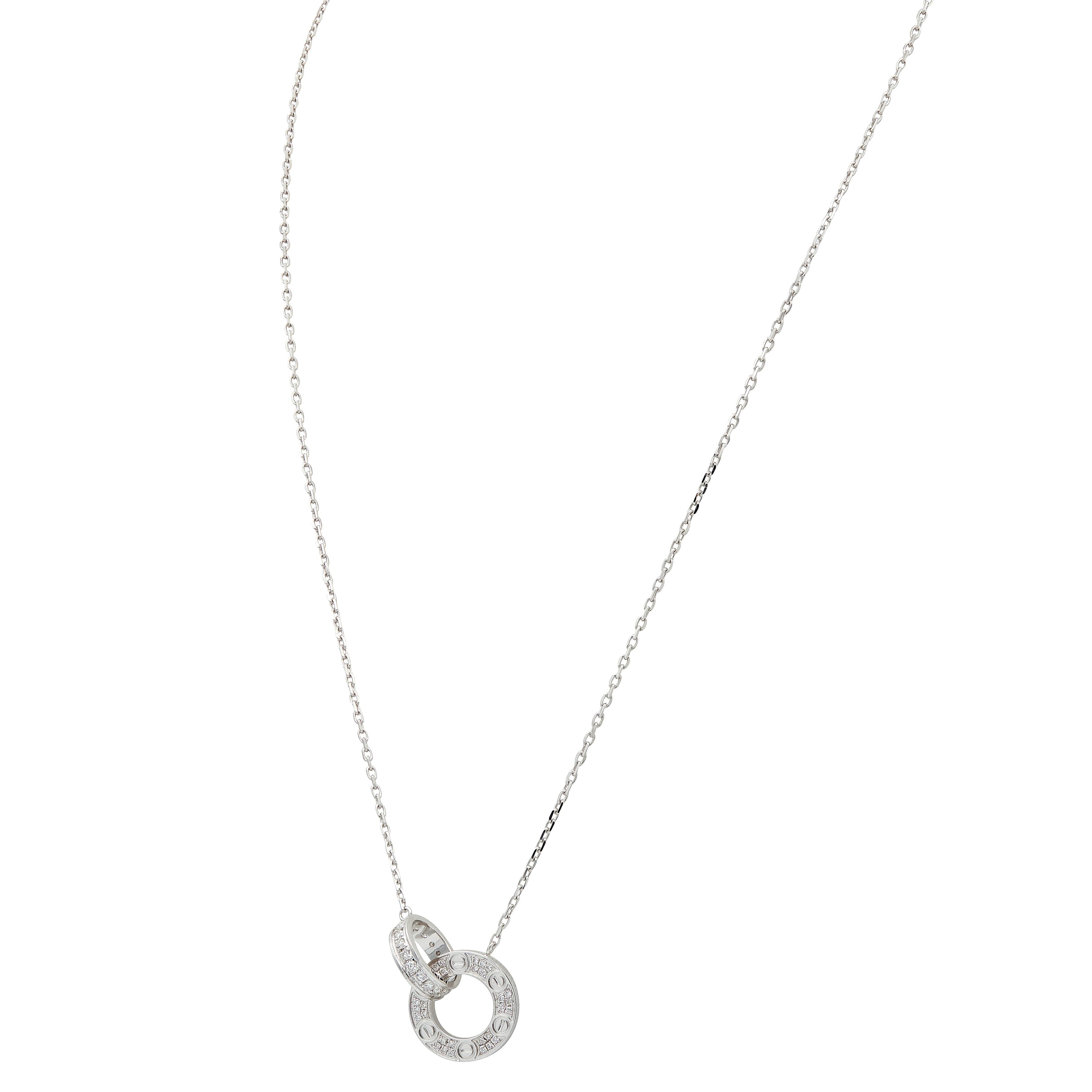 Cartier 2010's Diamond 18K Gold Contemporary Interlocking Love Station Necklace