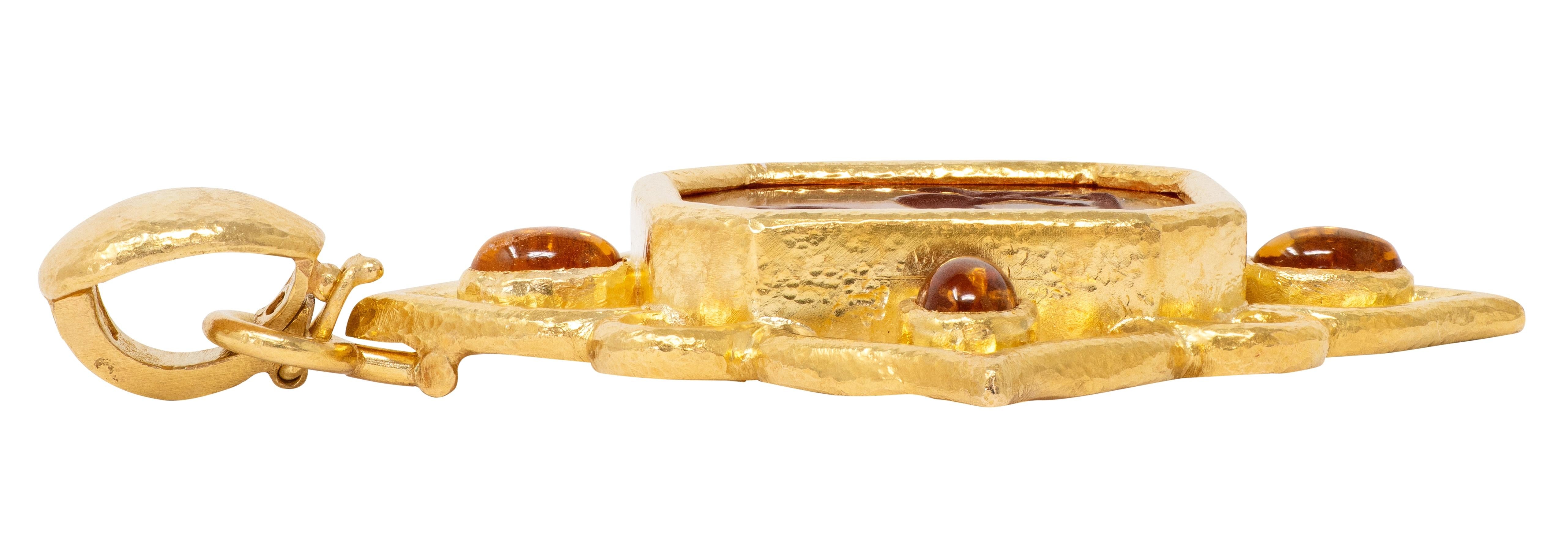Elizabeth Locke 1990's Citrine 18K Yellow Gold Vintage Mythical Intaglio Pendant