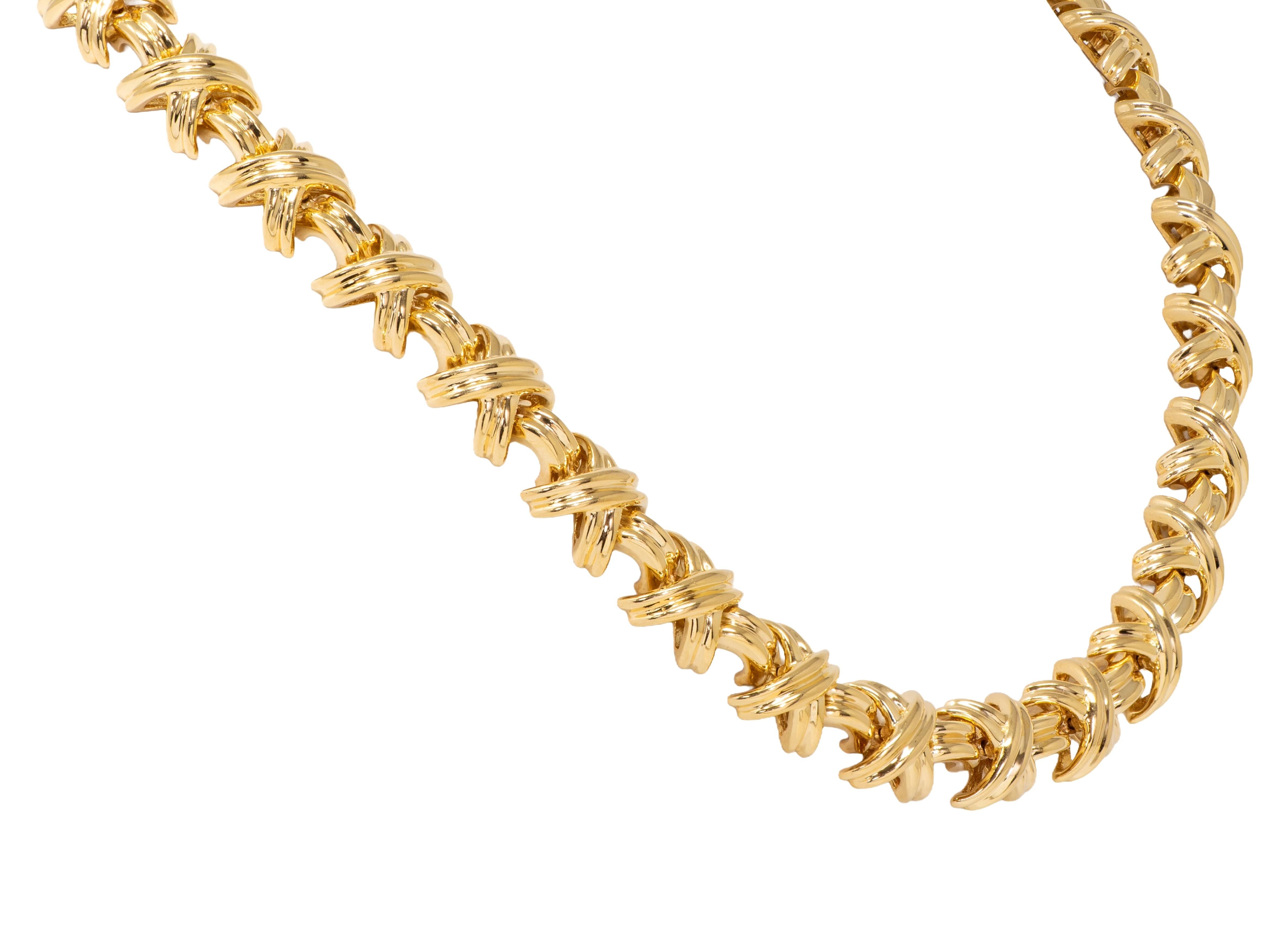 Tiffany & Co. 1980's 18 Karat Yellow Gold Vintage X Station Necklace