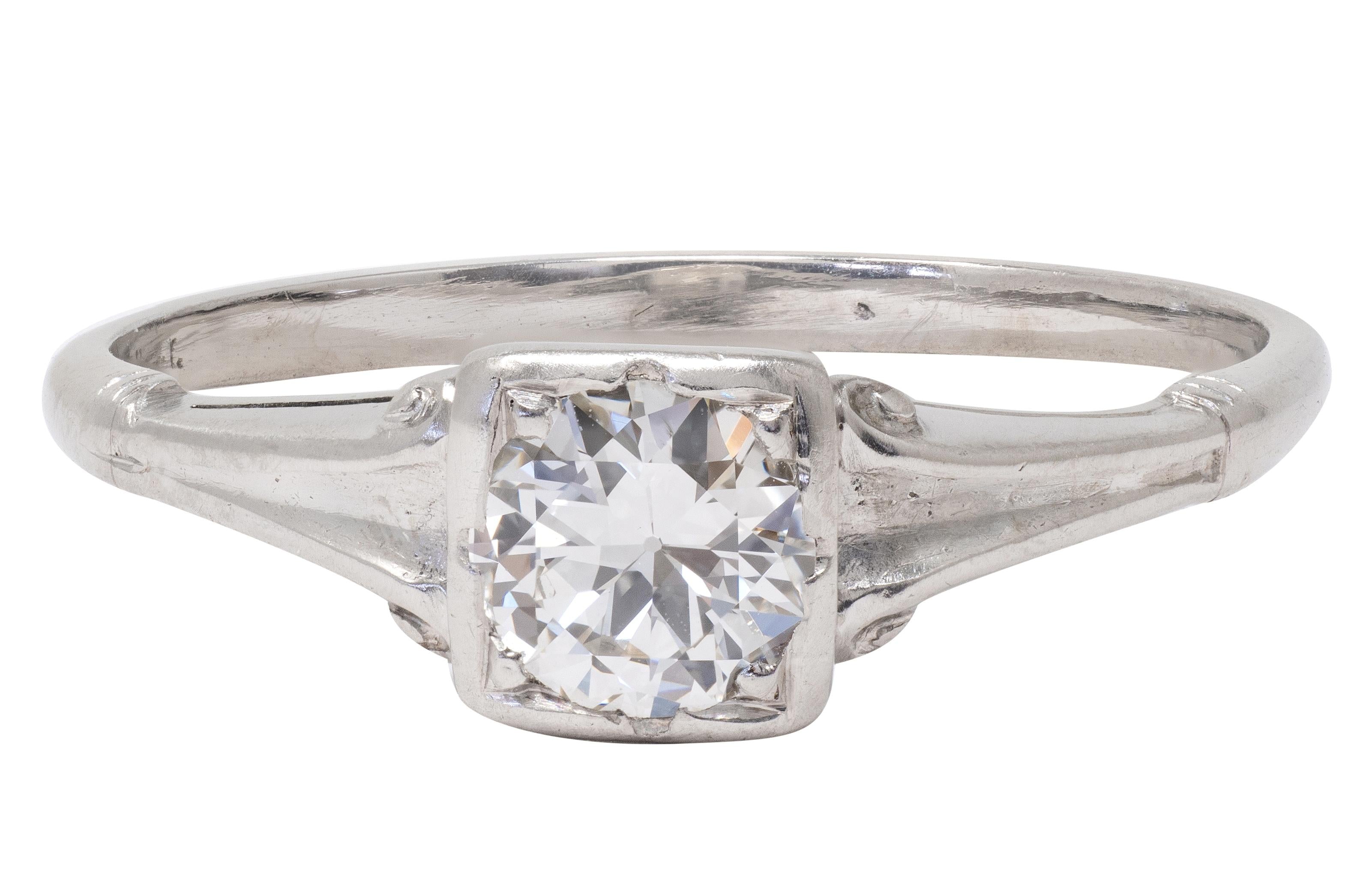 Art Deco 0.46 CT Diamond Platinum Vintage Fleur-De-Lis Solitaire Engagement Ring
