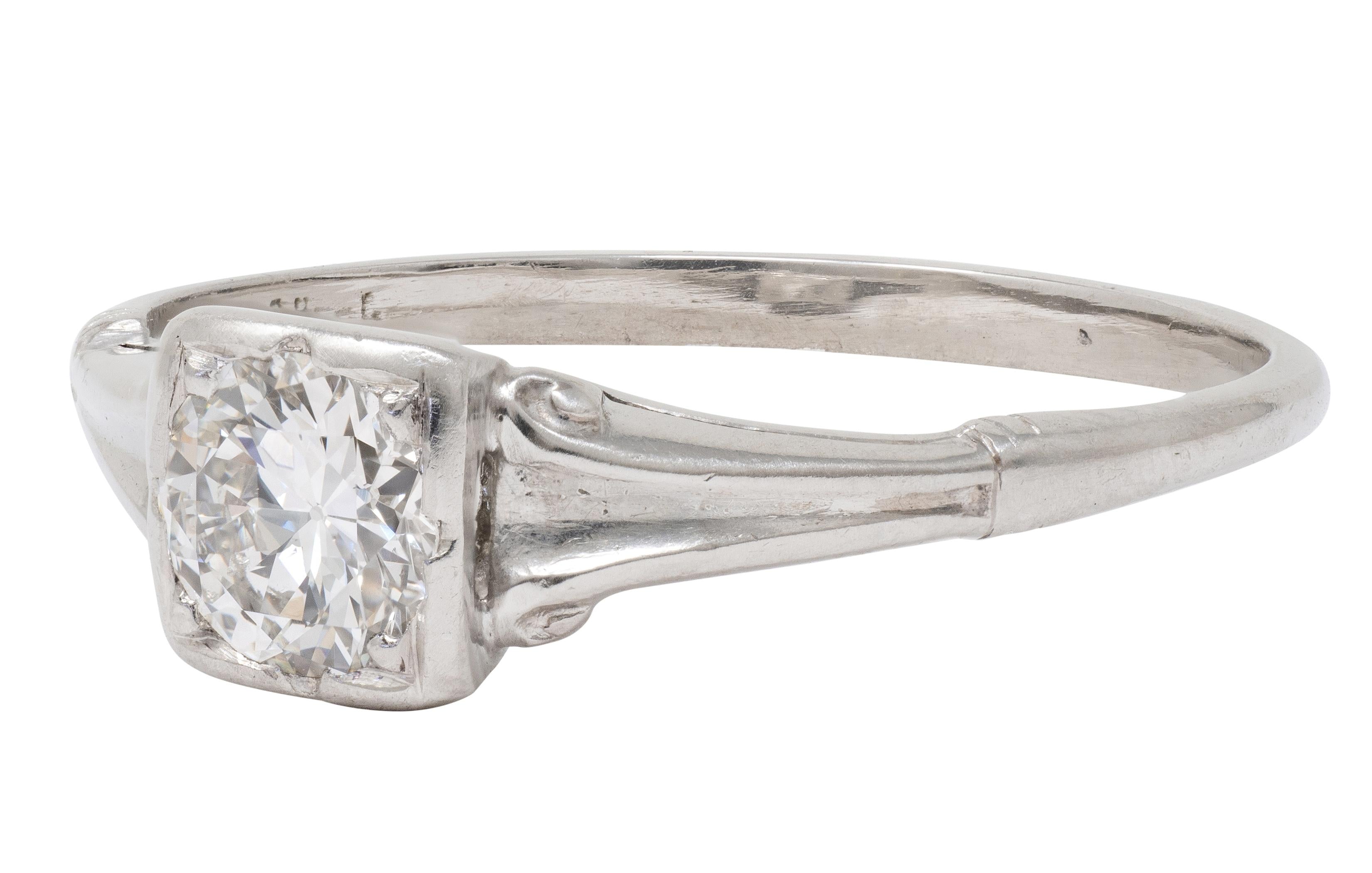 Art Deco 0.46 CT Diamond Platinum Vintage Fleur-De-Lis Solitaire Engagement Ring