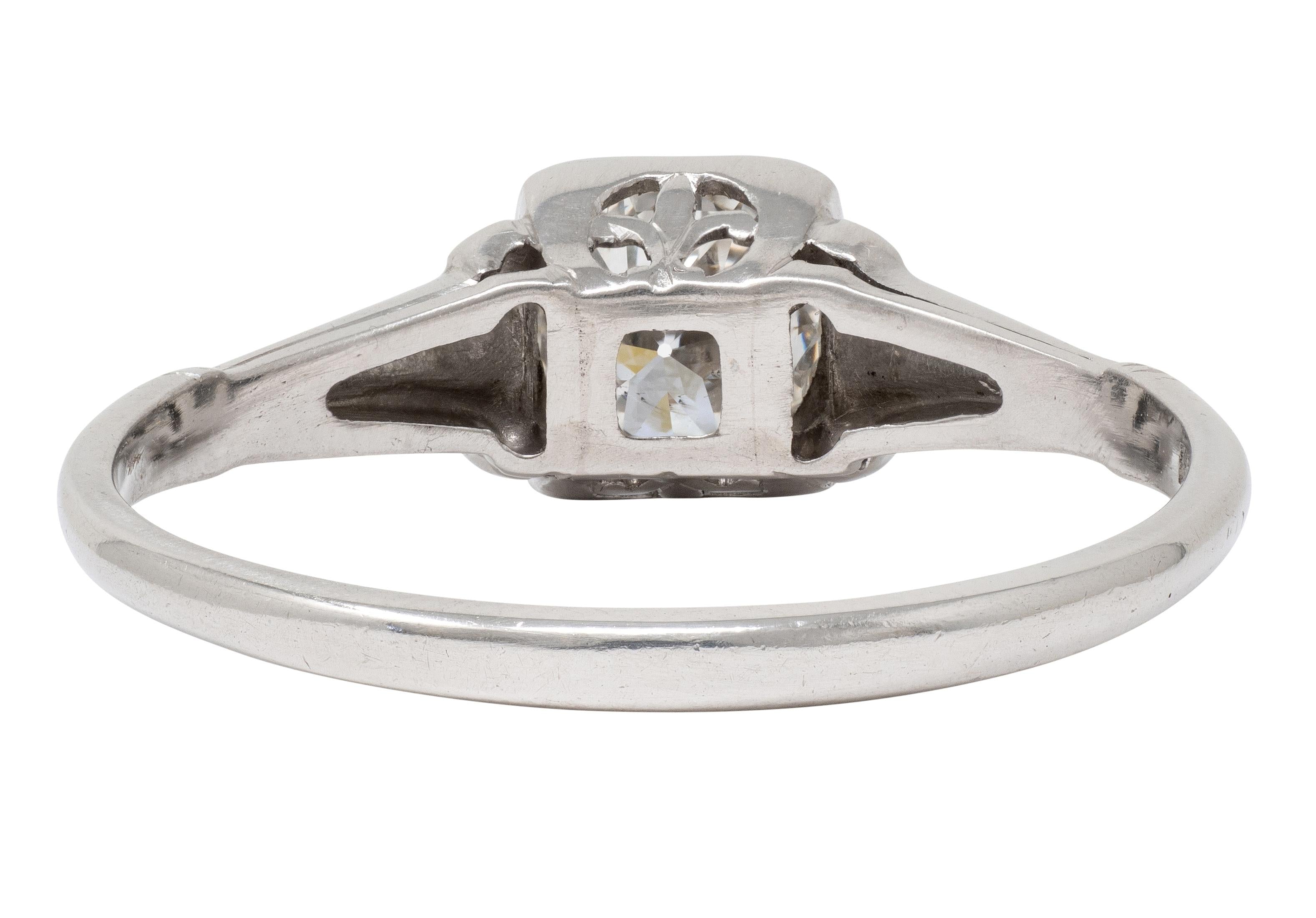 Art Deco 0.46 CT Diamond Platinum Vintage Fleur-De-Lis Solitaire Engagement Ring