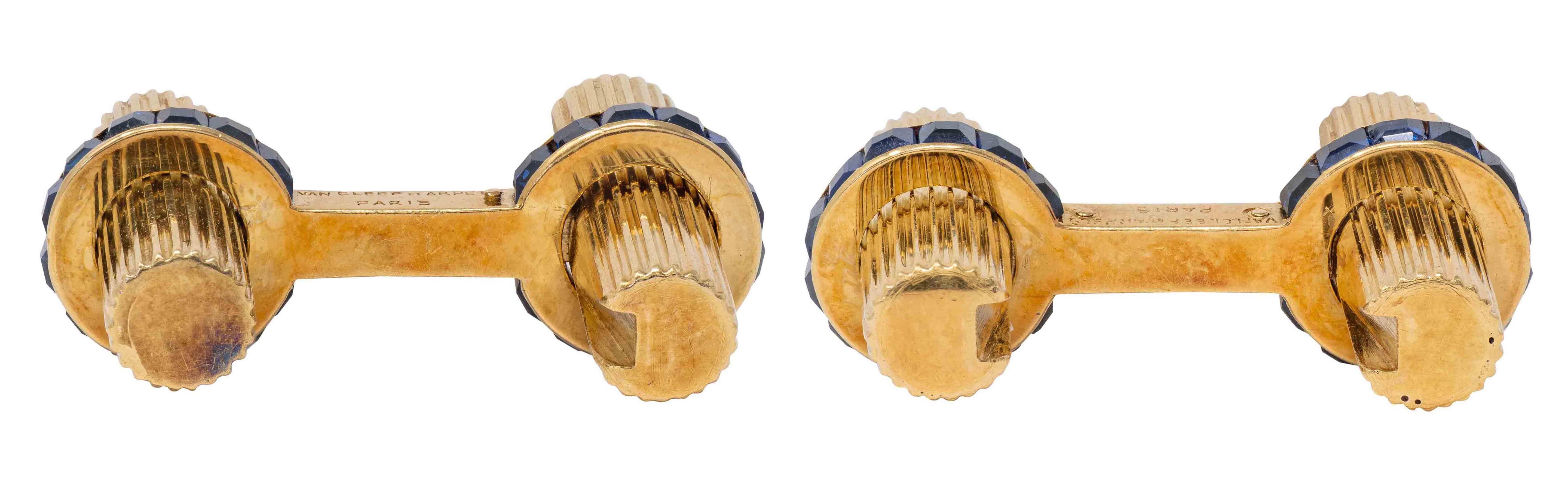 Van Cleef & Arpels French 1960's Sapphire 18K Gold Vintage Barrel Cufflinks