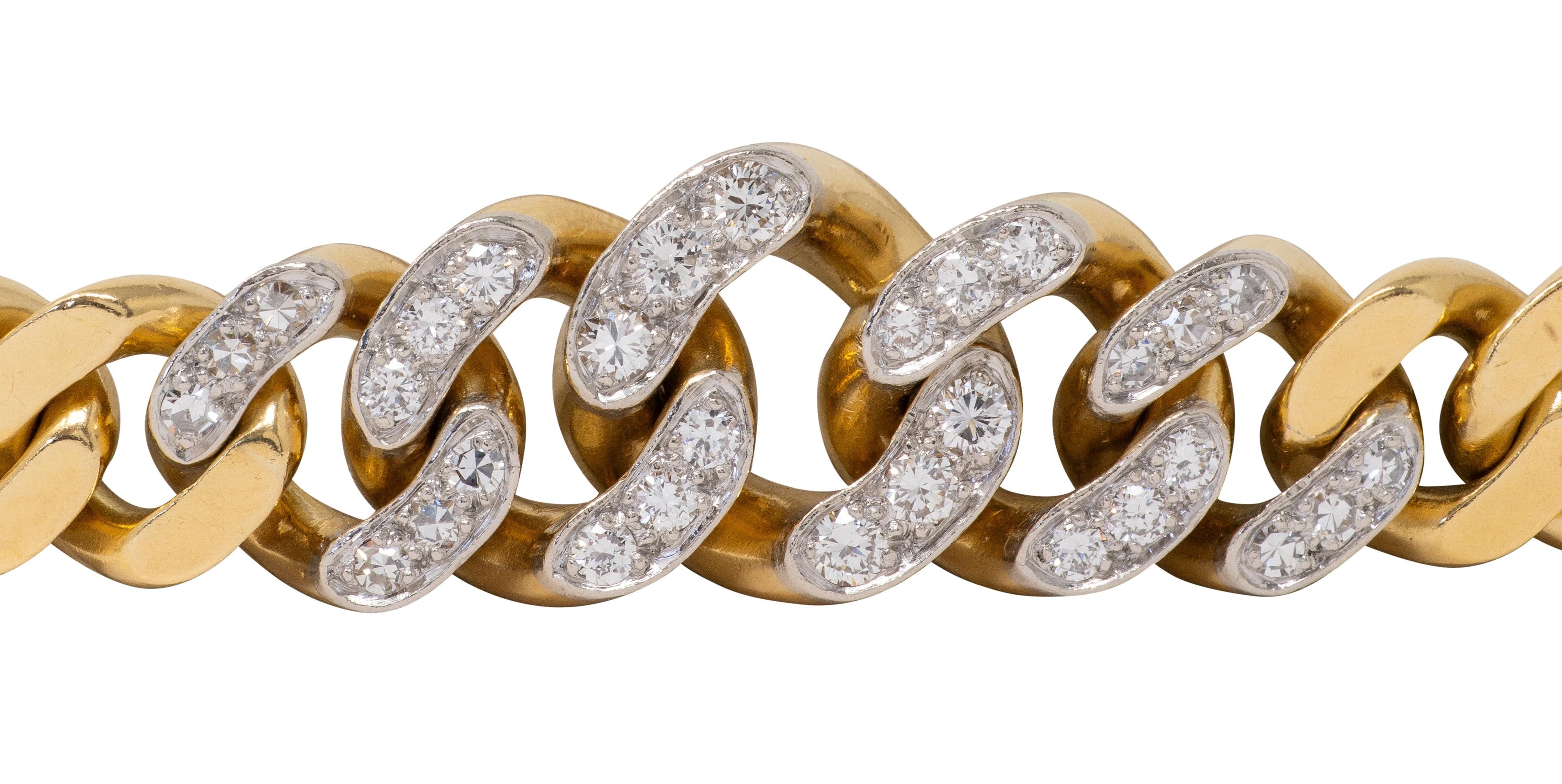 Cartier 1970's Diamond 18 Karat Gold Vintage Curb Link Chain Bracelet Necklace