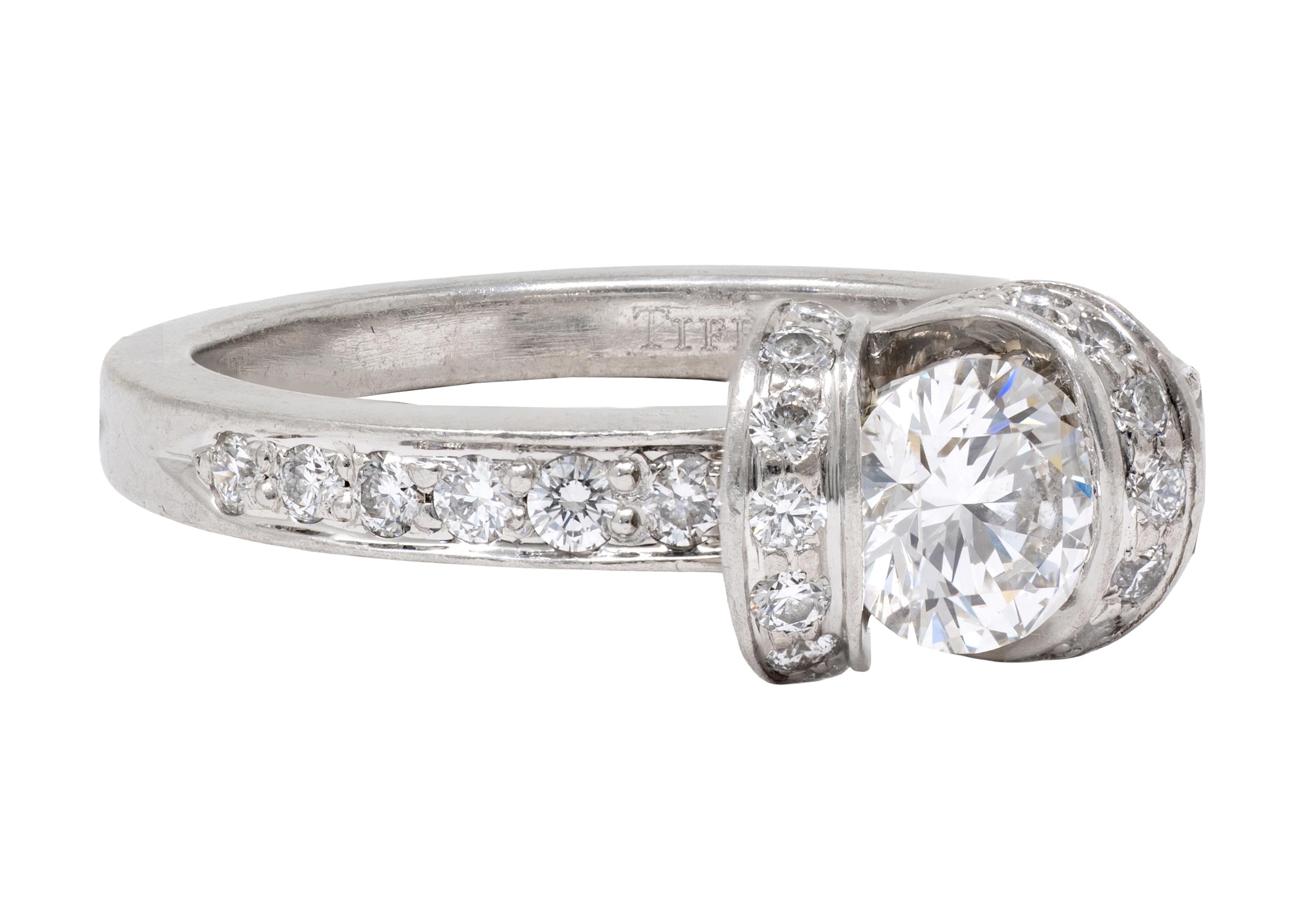 Tiffany & Co. 2000's Round Brilliant Cut Diamond Platinum Ribbon Engagement Ring