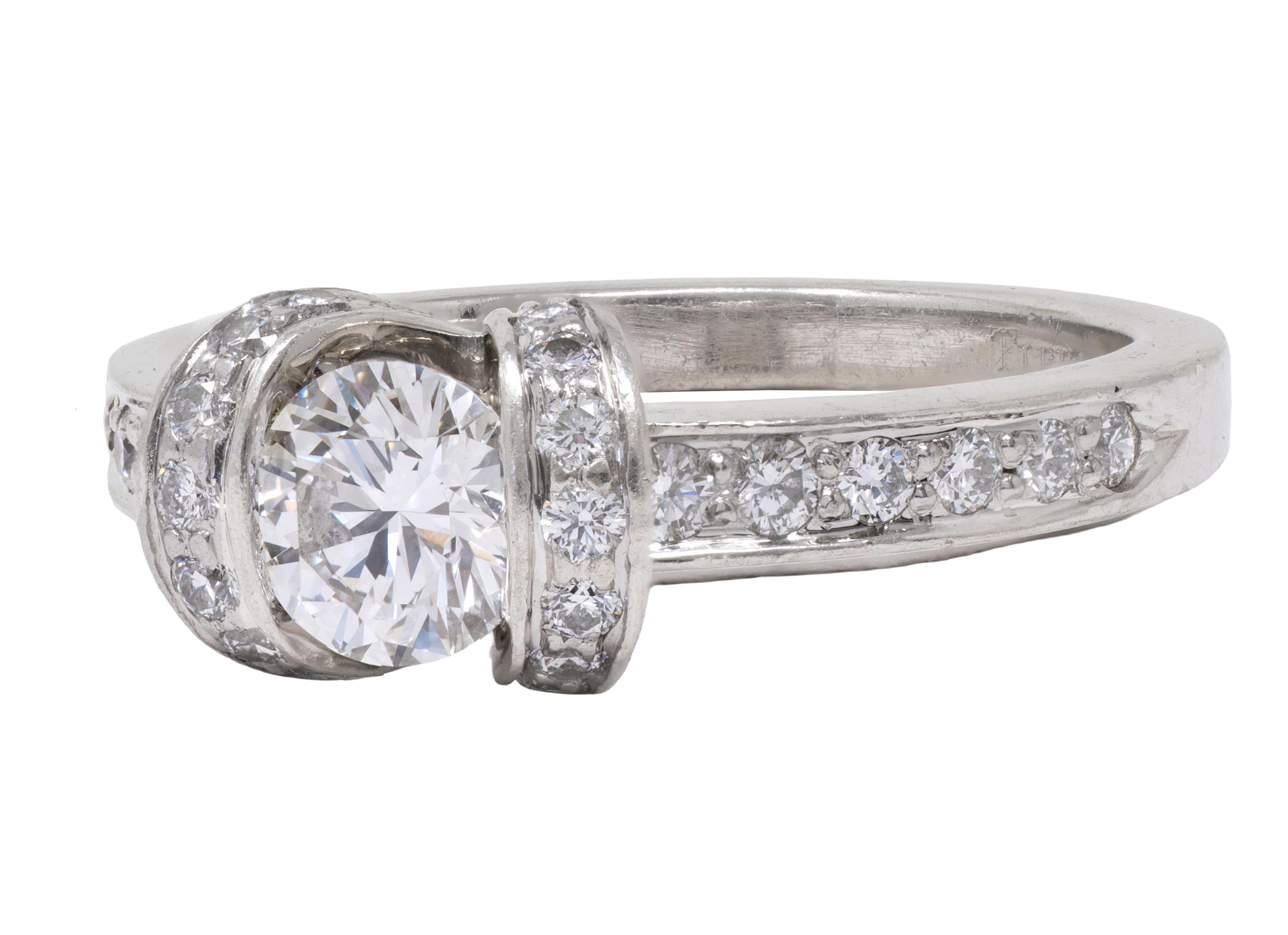 Tiffany & Co. 2000's Round Brilliant Cut Diamond Platinum Ribbon Engagement Ring