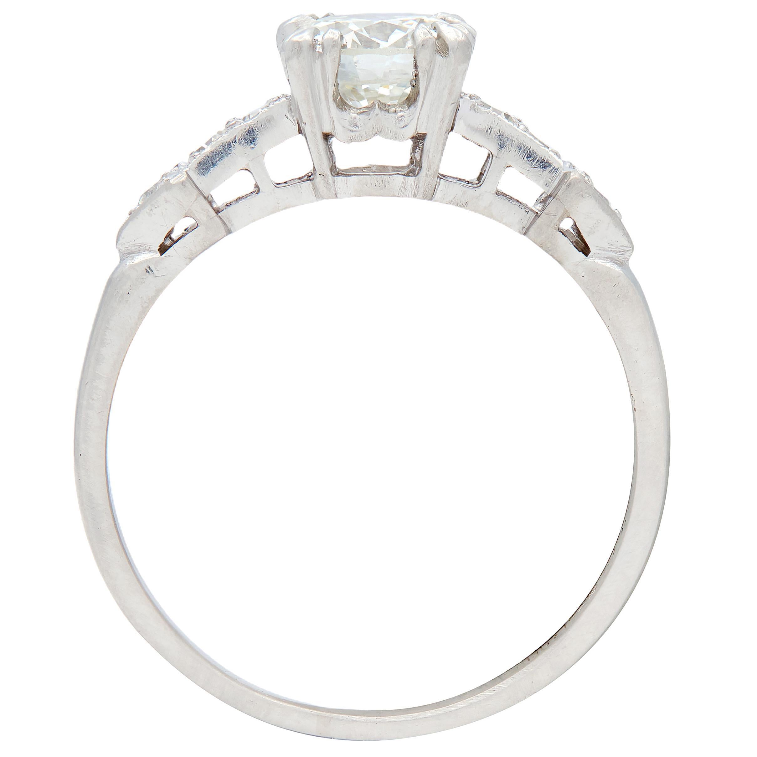 Mid-Century Old European Cut Diamond Platinum Vintage Arrow Engagement Ring