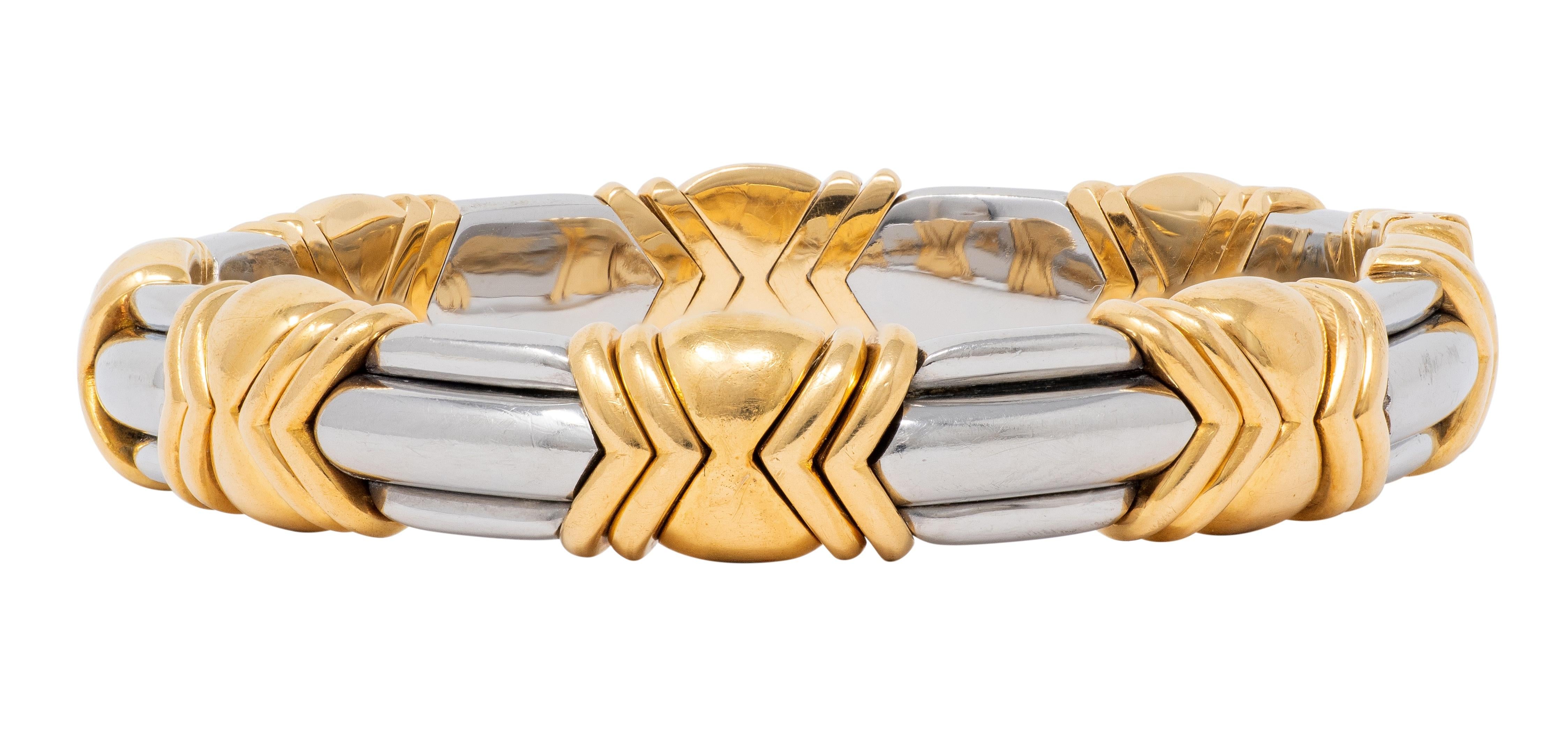 Bvlgari 1970's 18 Karat Yellow Gold Stainless Steel Vintage Alveare Bracelet