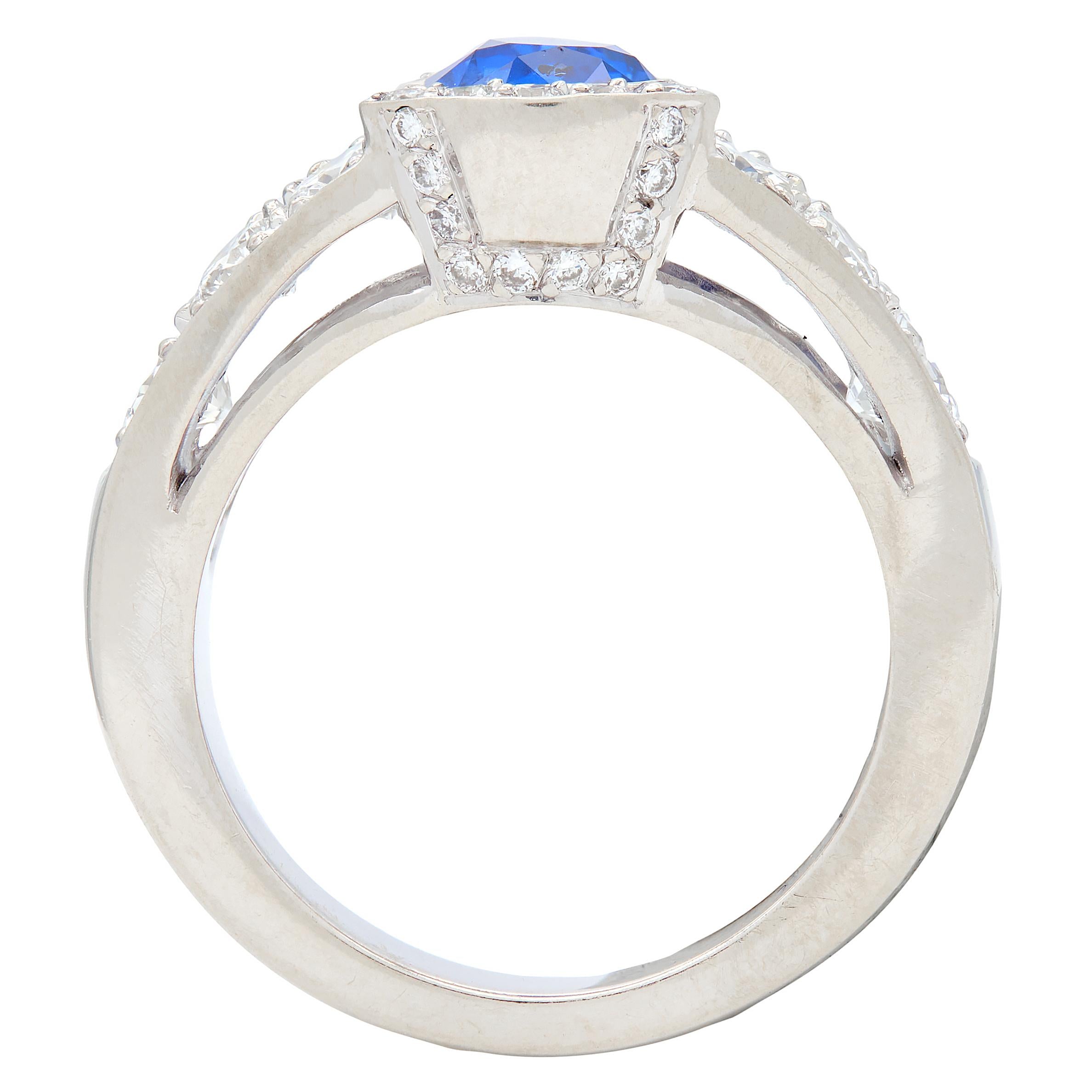 French 2000's 4.50 CTW Sapphire Diamond 18K White Gold Contemporary Cluster Ring