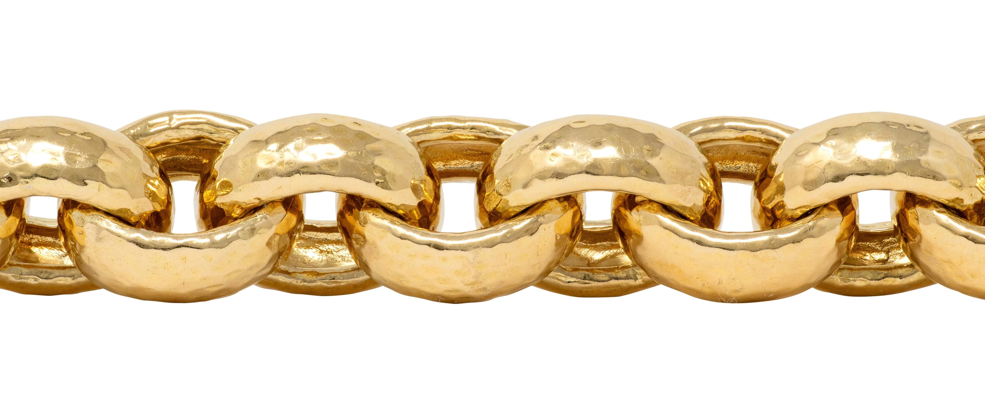 Valentin Magro 1990's 18 Karat Yellow Gold Vintage Hammered Rollo Link Bracelet