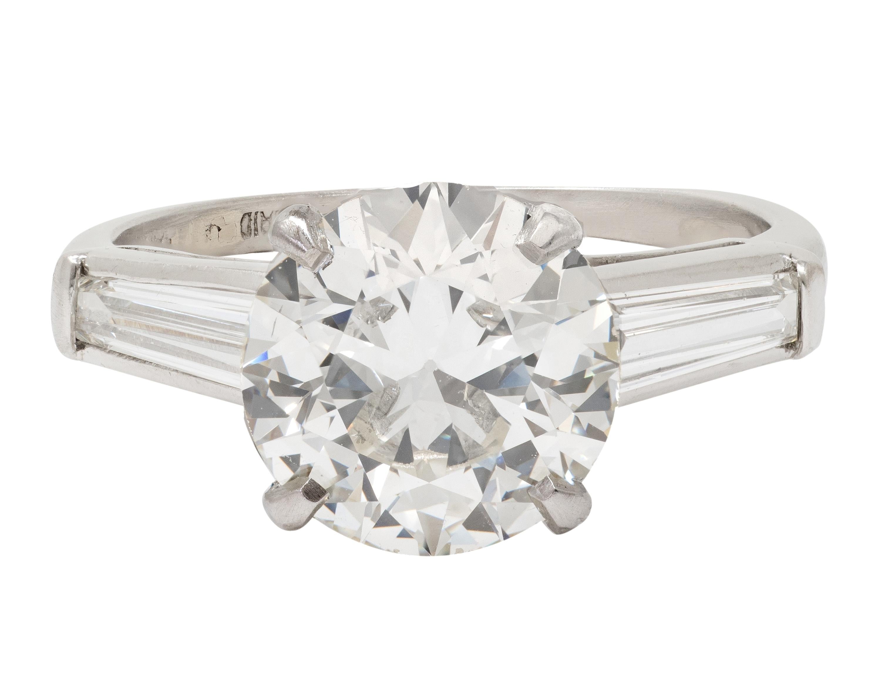 Mid-Century 3.50 CTW Diamond Platinum Vintage Engagement Ring GIA