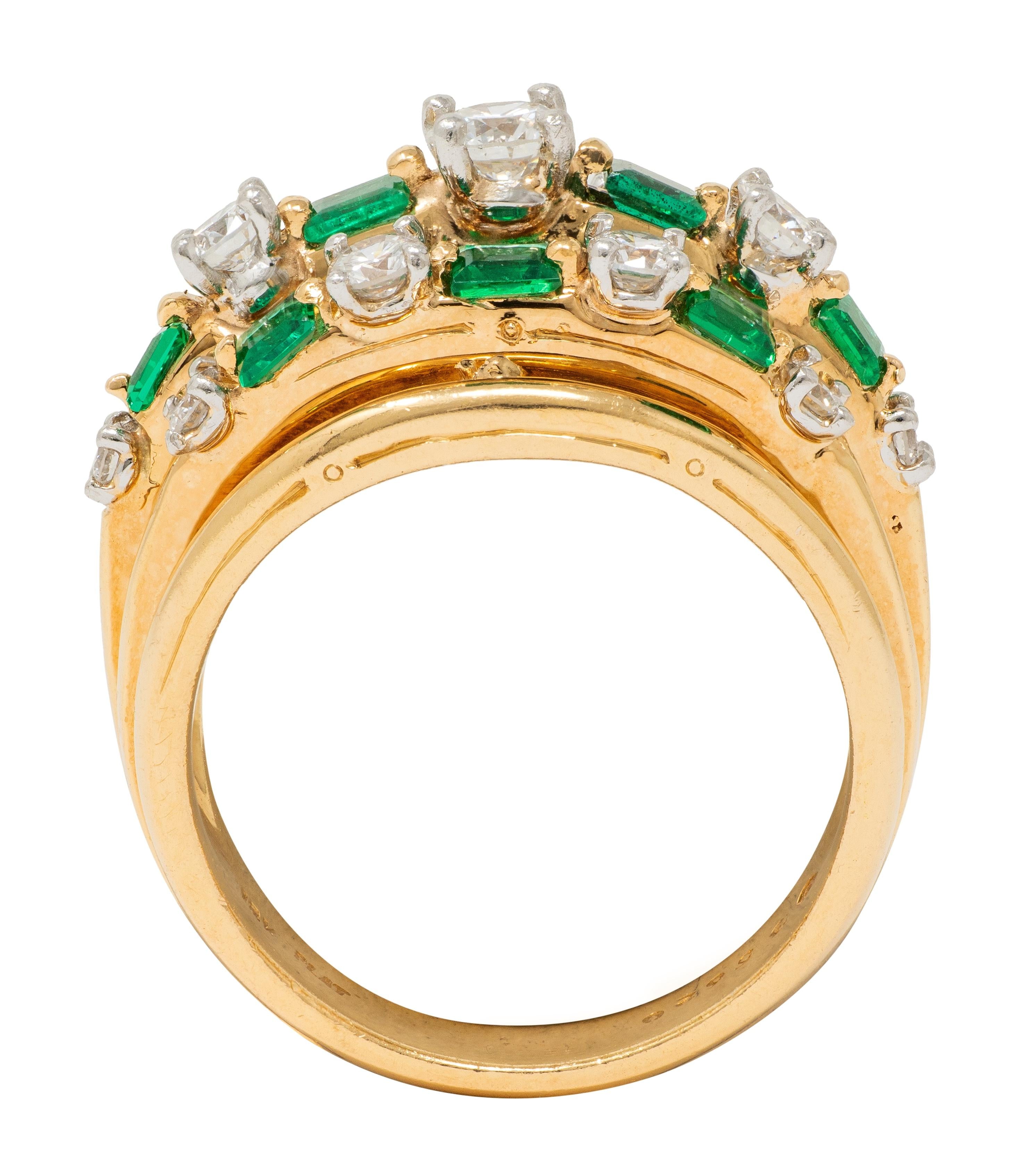 Oscar Heyman 1980 1.80 CTW Emerald Diamond 18K Gold Platinum Vintage Ring