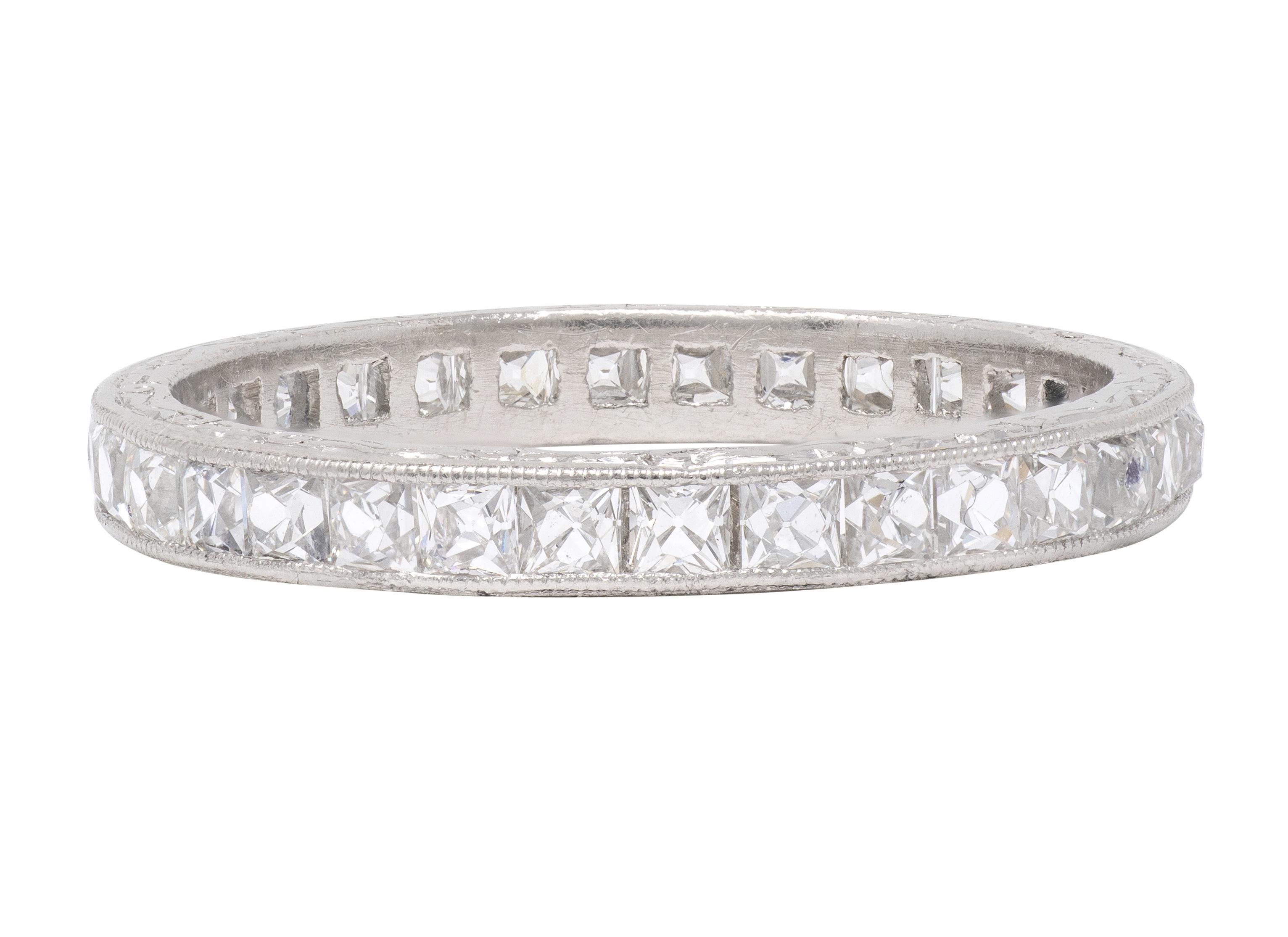 Art Deco 1.60 CTW French Cut Diamond Platinum Vintage Eternity Wedding Band Ring