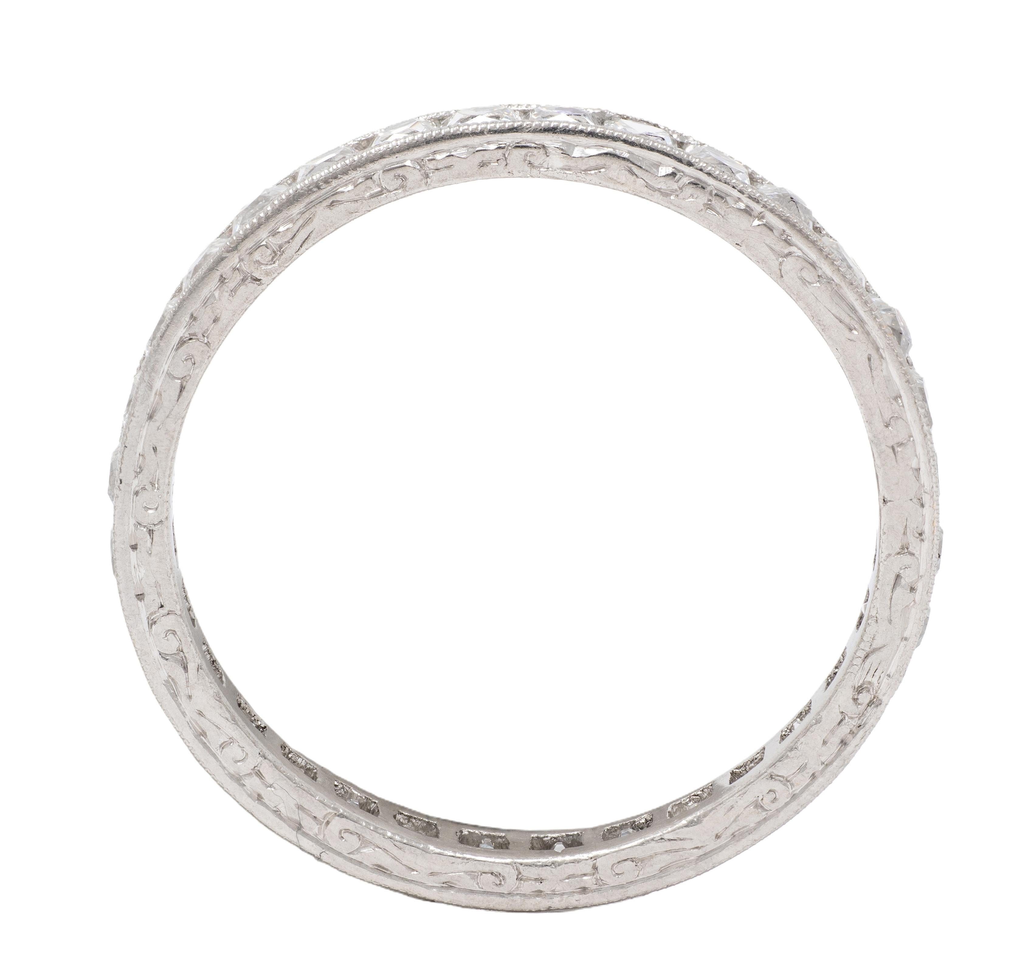 Art Deco 1.60 CTW French Cut Diamond Platinum Vintage Eternity Wedding Band Ring