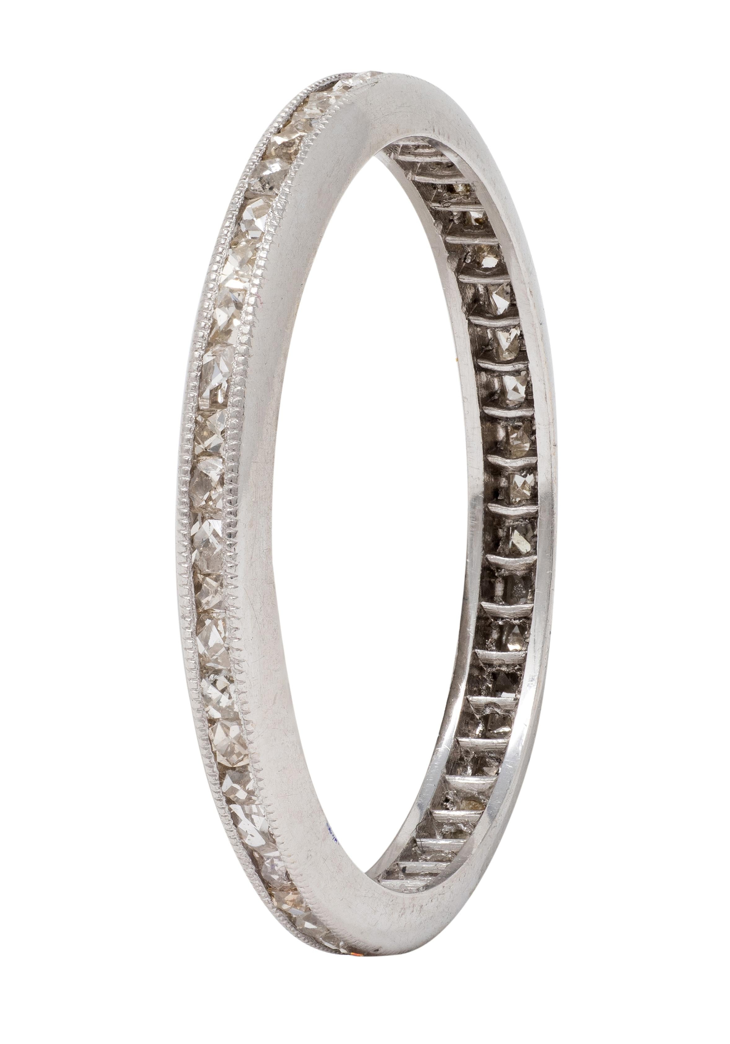 Art Deco 0.45 CTW French Cut Diamond Platinum Vintage Eternity Wedding Band Ring