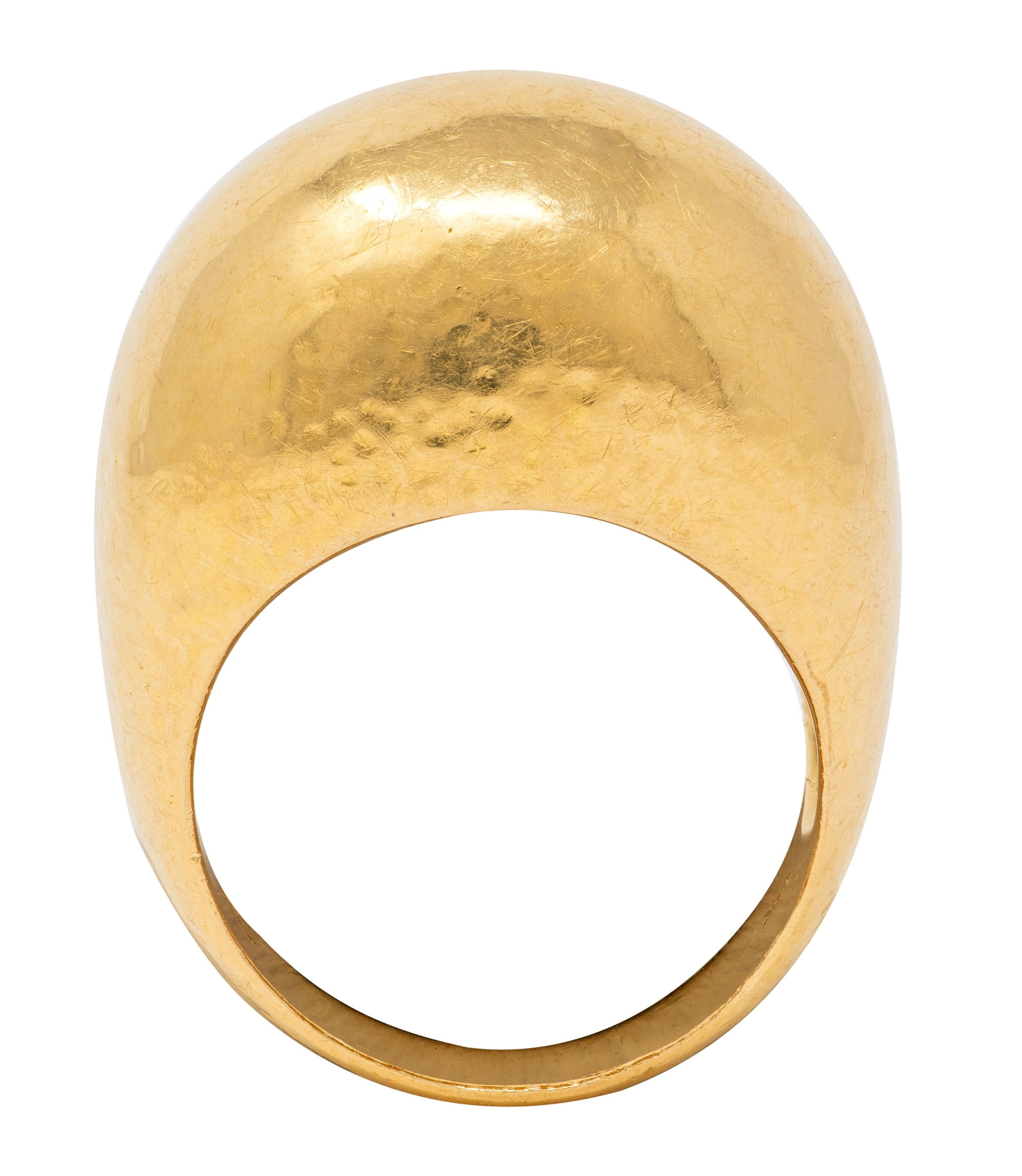 Elizabeth Locke 1980's 19 Karat Yellow Gold Vintage Hammered Dome Ring