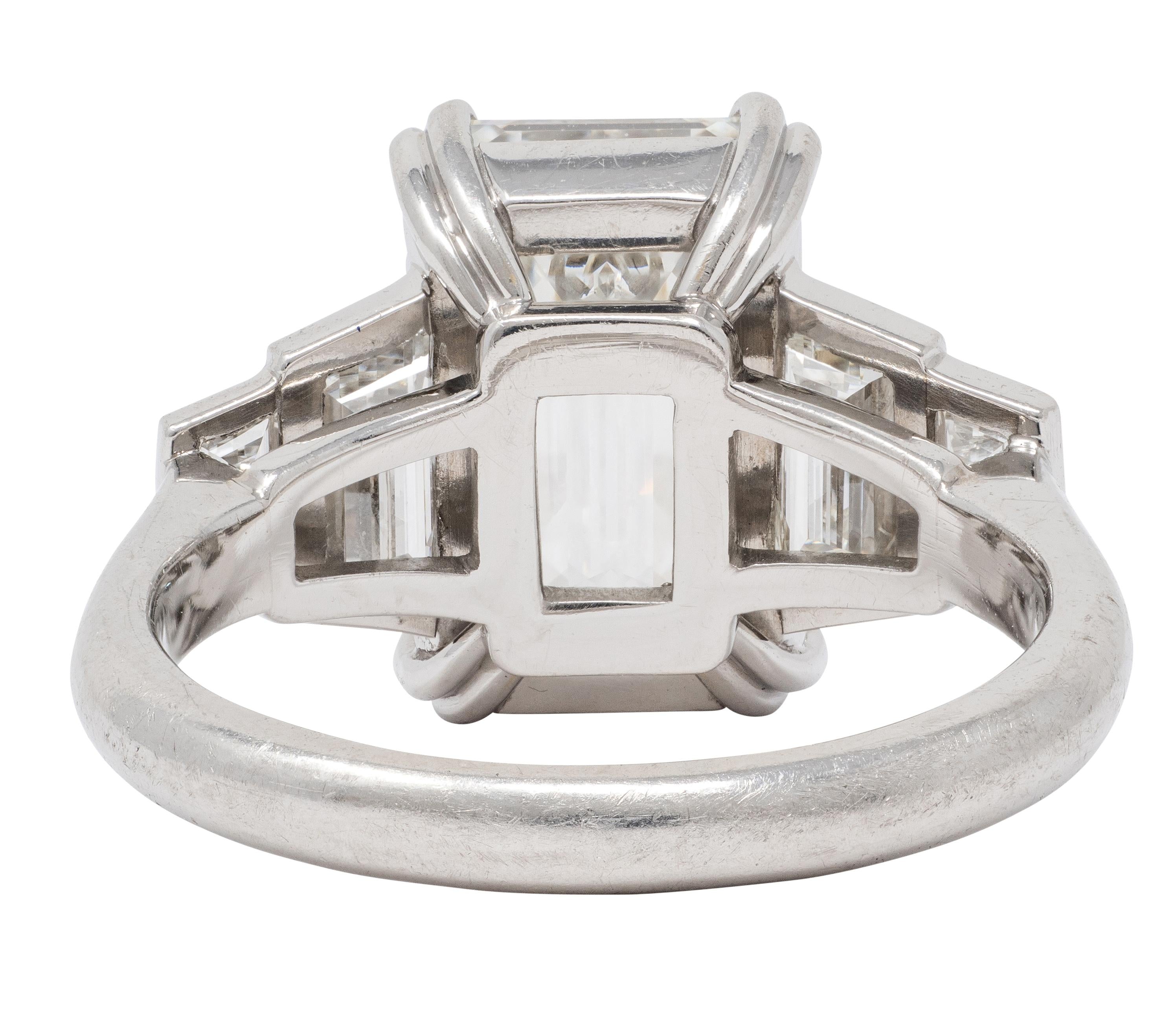 3.95 CTW Emerald Cut Diamond Platinum Contemporary Engagement Ring