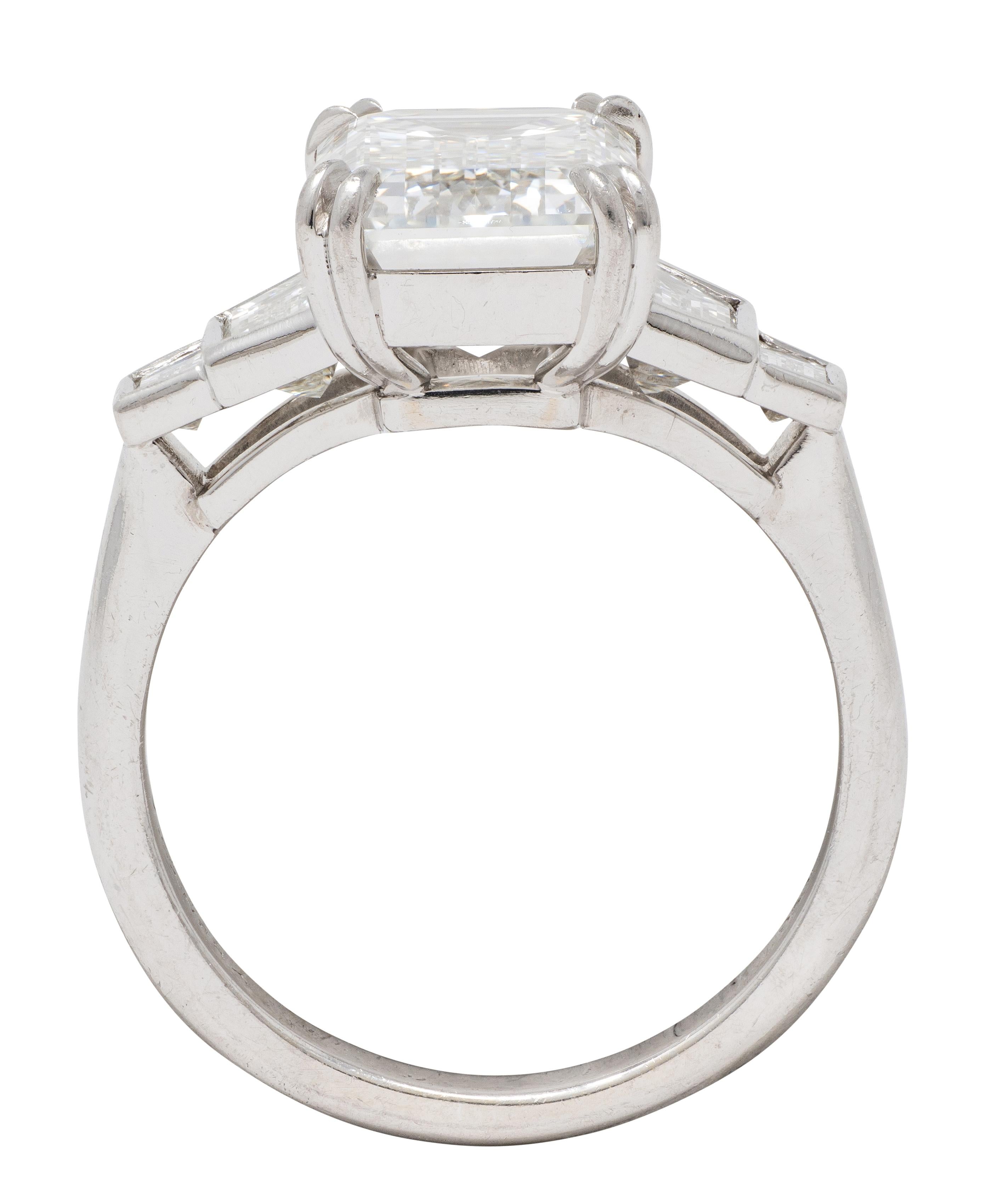 3.95 CTW Emerald Cut Diamond Platinum Contemporary Engagement Ring