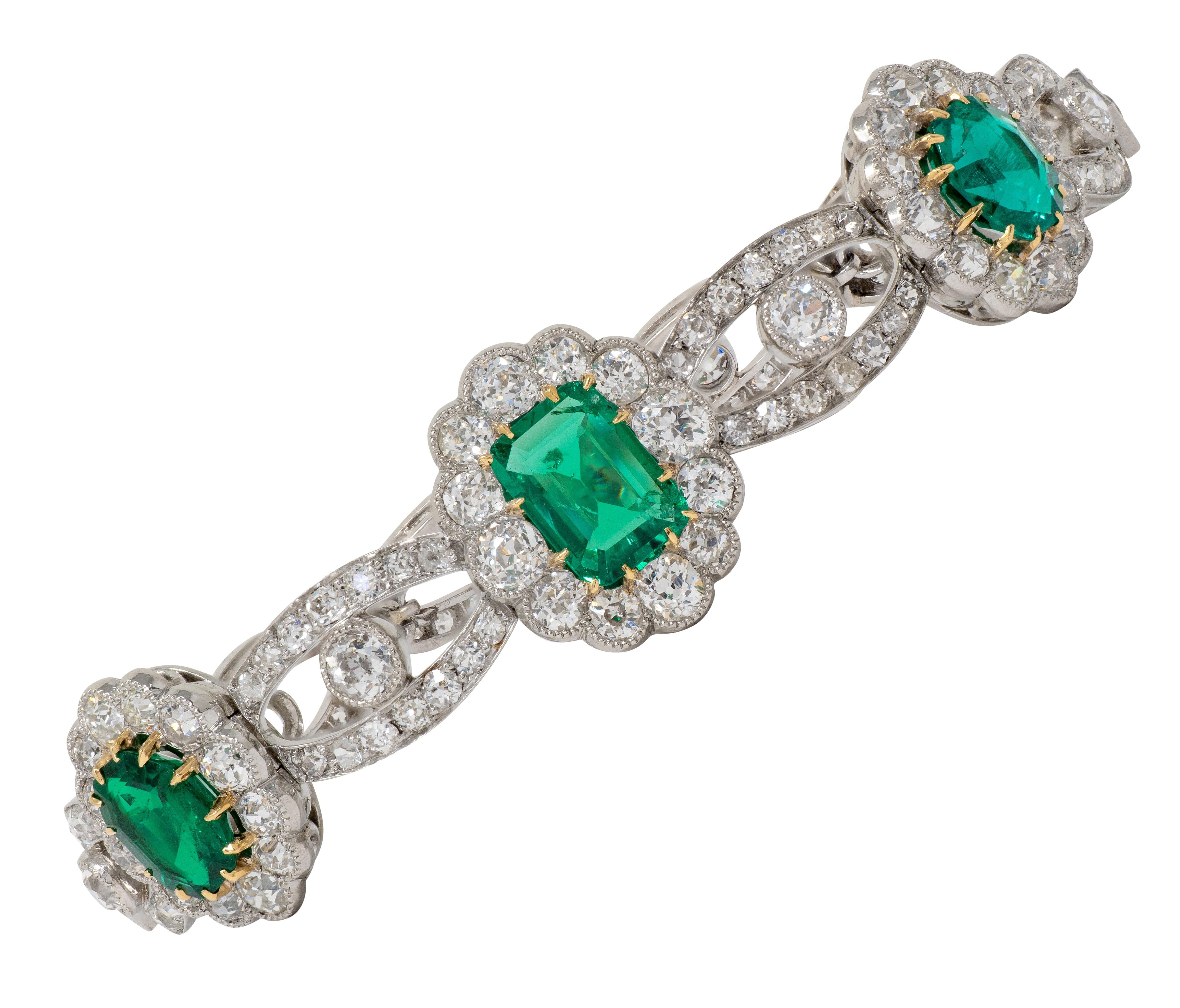Carrington & Co. 1910 Emerald Diamond 18K Gold Platinum Antique Bow Parure Set