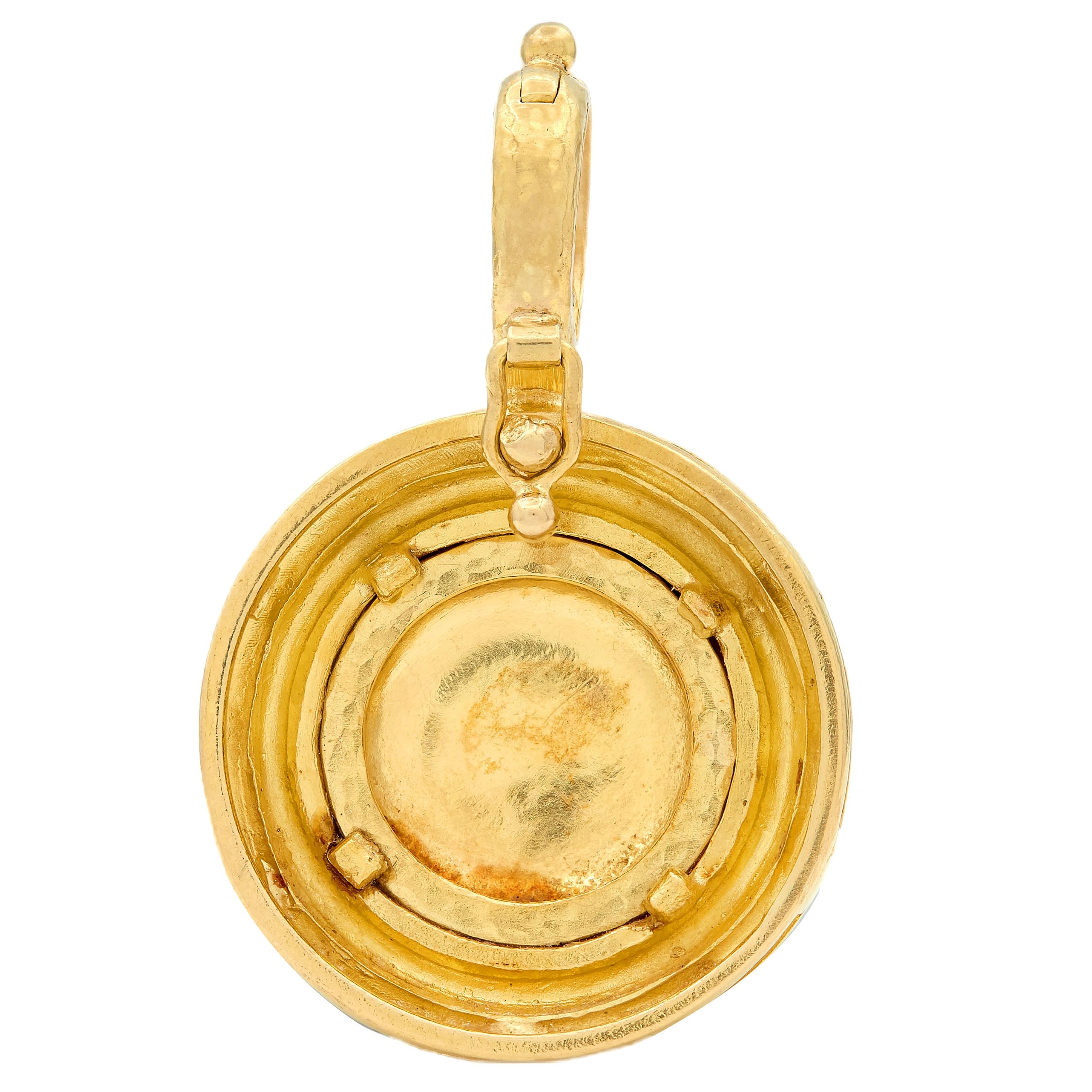 Elizabeth Locke 2000's 19 Karat Yellow Gold Contemporary Hammered Bee Pendant
