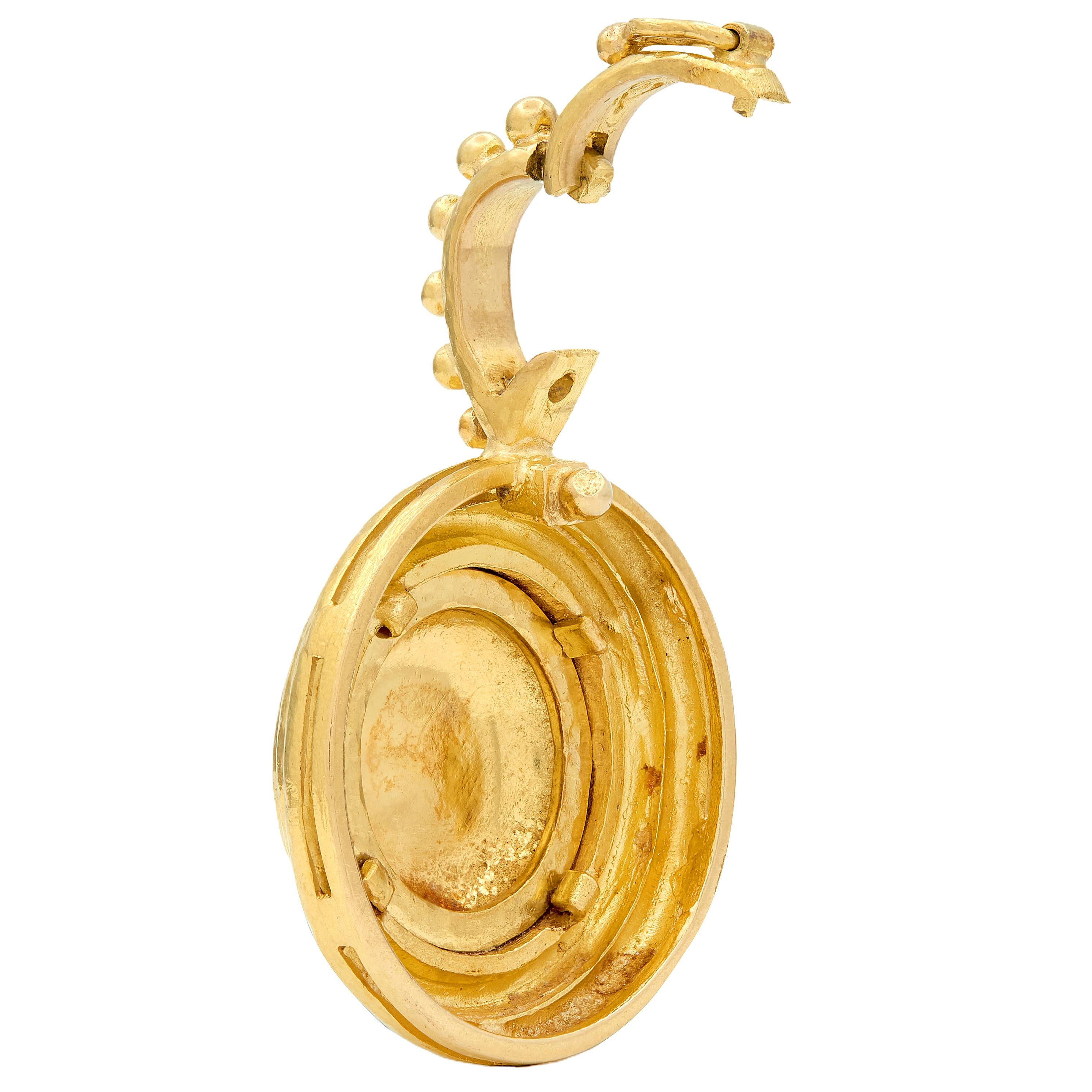 Elizabeth Locke 2000's 19 Karat Yellow Gold Contemporary Hammered Bee Pendant