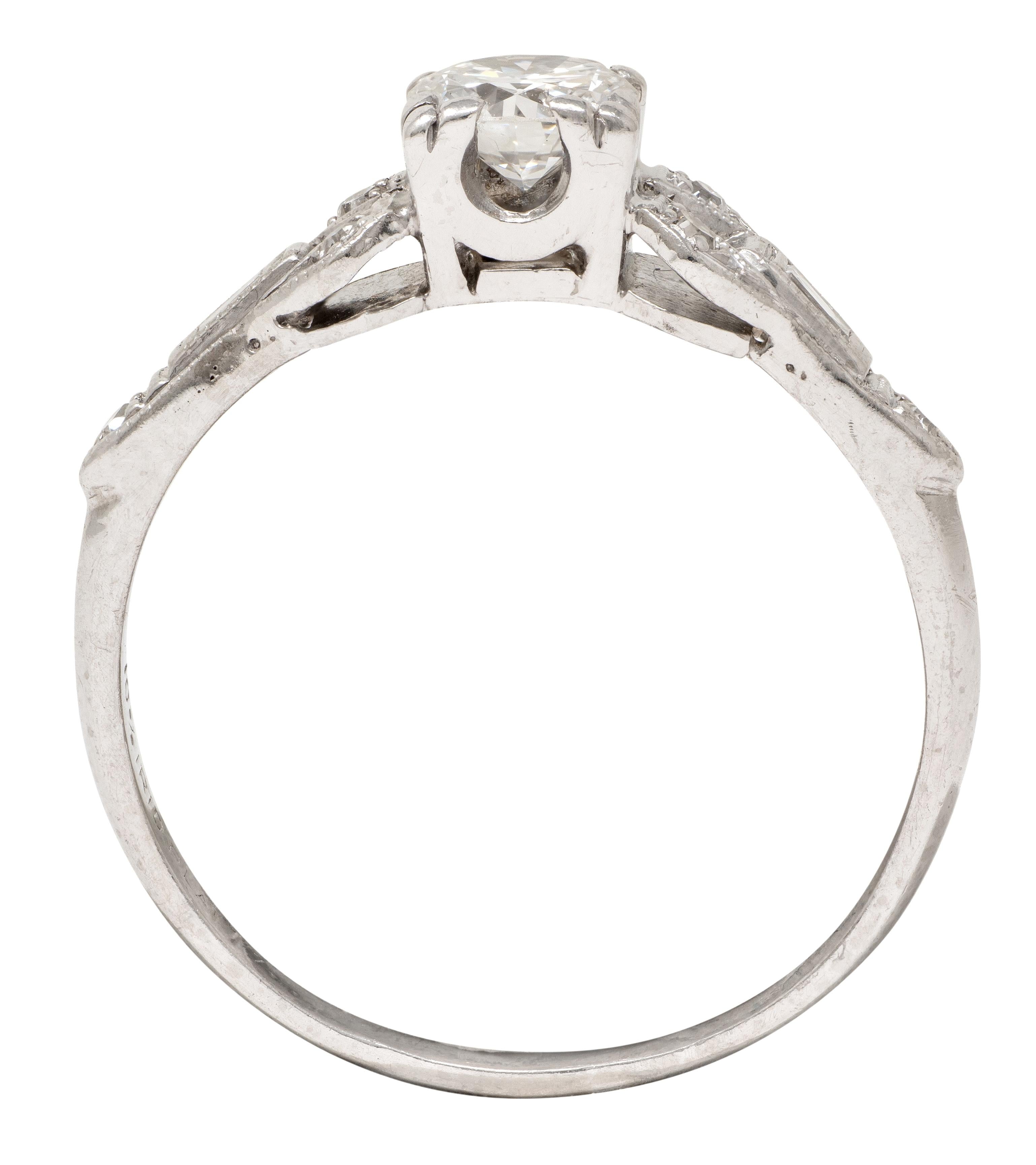 Mid-Century Old European Cut Diamond Platinum Vintage Engagement Ring