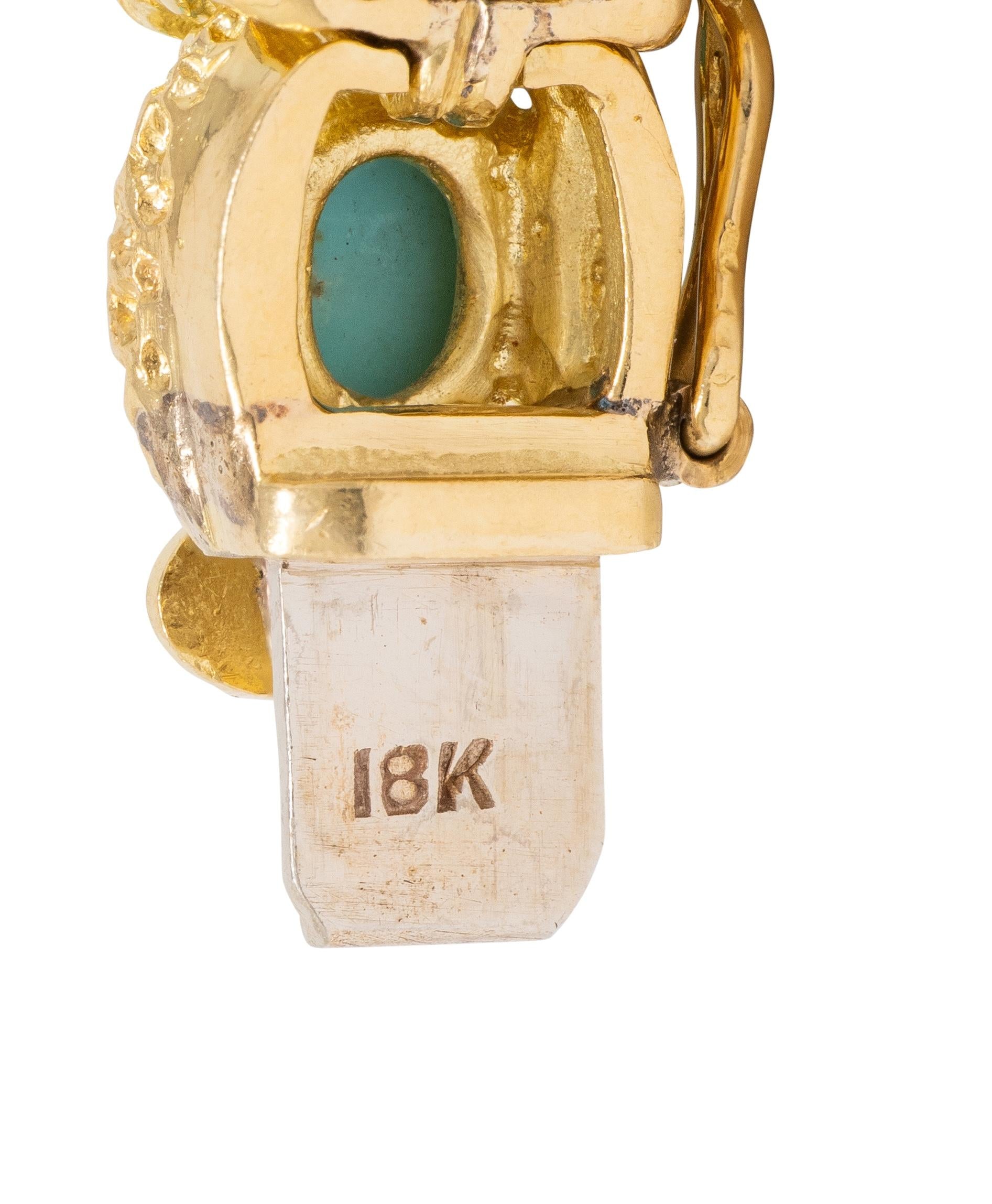 Vintage 1970's Diamond Turquoise 18 Karat Yellow Gold Link Bracelet